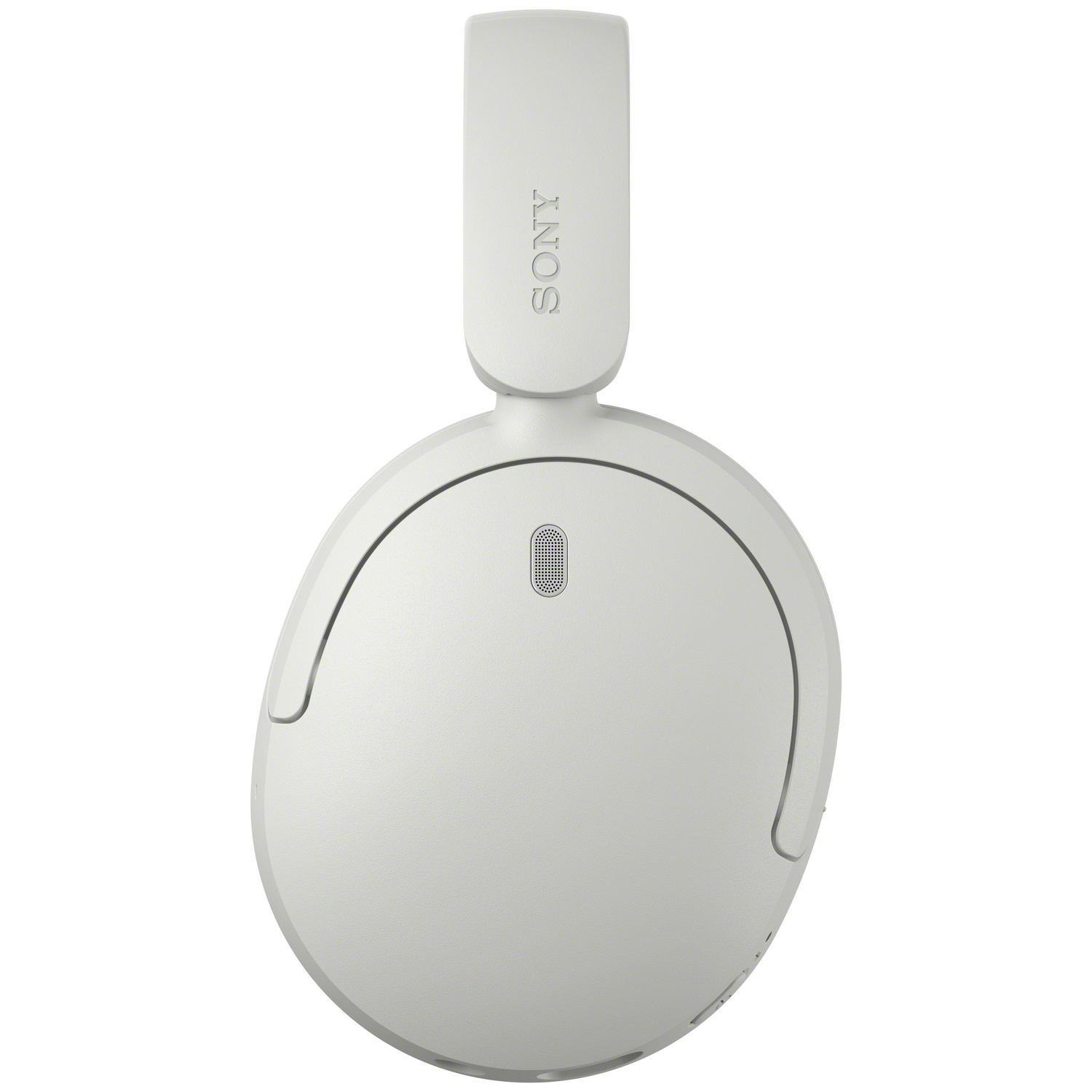 Casque supra-auriculaire Sony blanc avec microphone sur fond blanc.