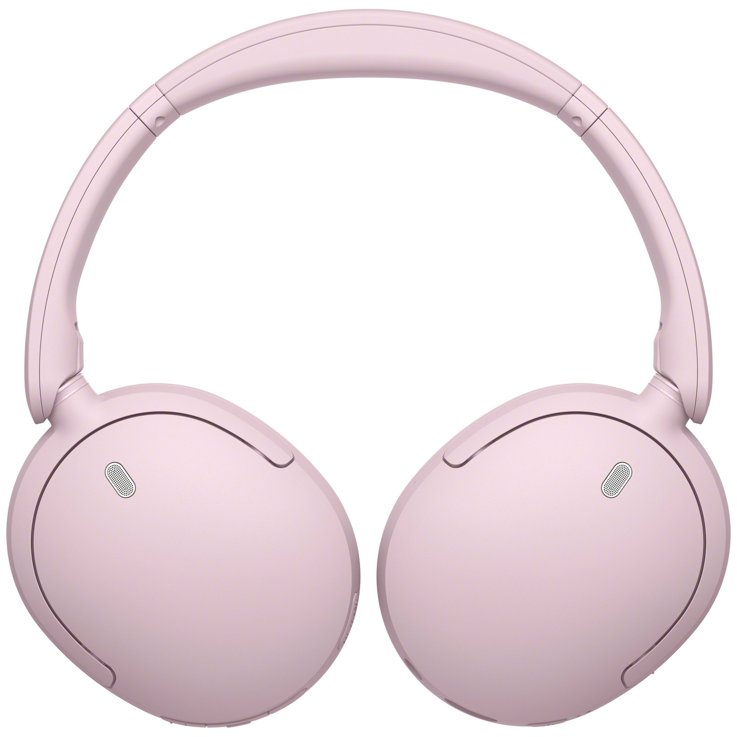 Casque supra-auriculaire rose moderne avec ports de microphone sur fond blanc.
