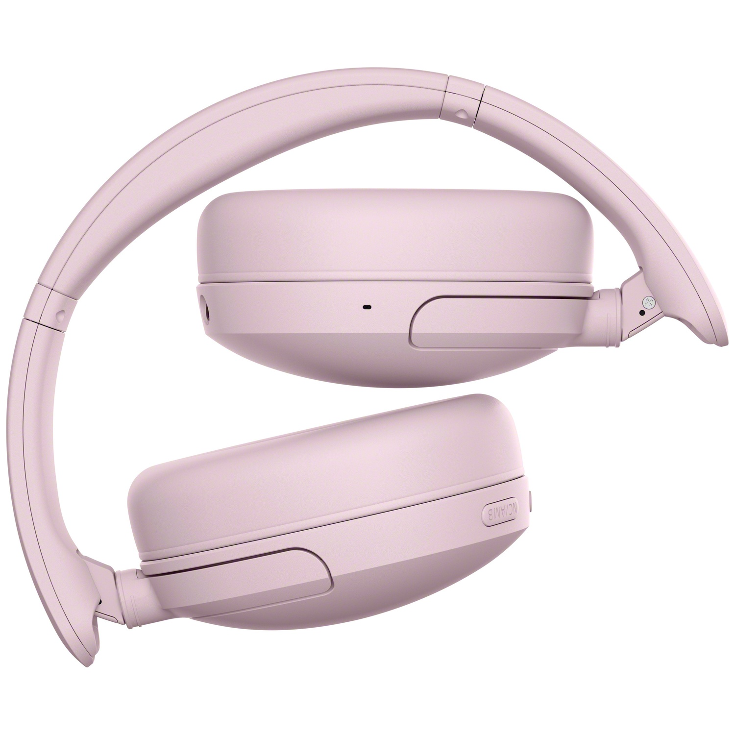 Casque sans fil rose sur fond blanc.