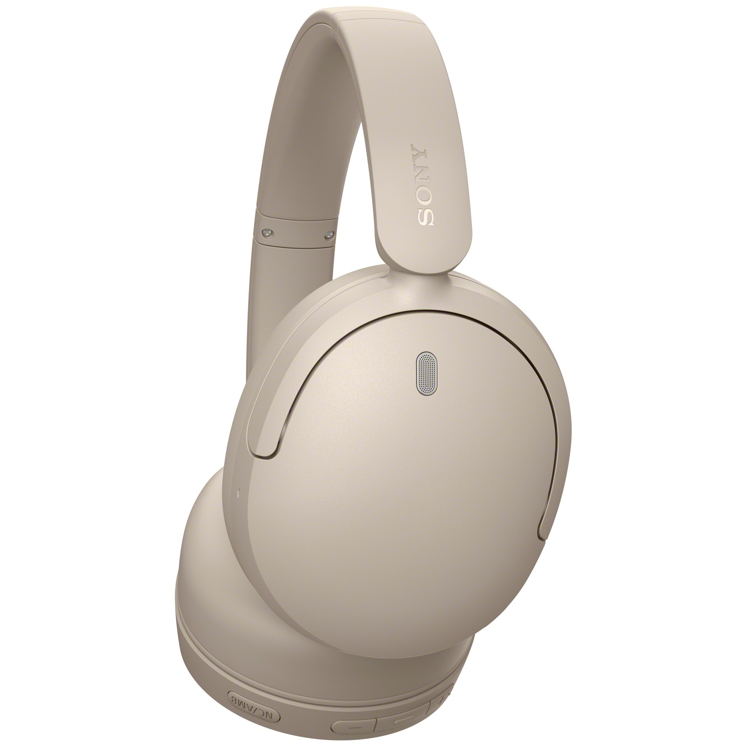 Casque supra-auriculaire Sony beige sur fond blanc.