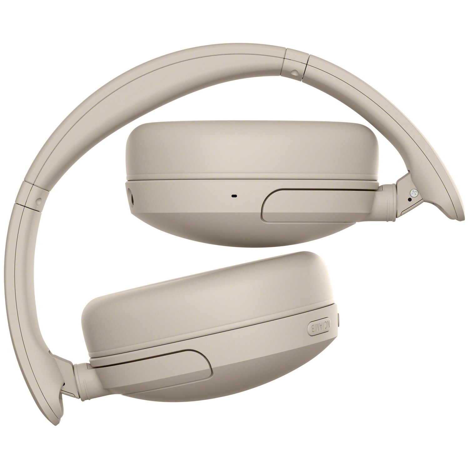 Casque supra-auriculaire pliable beige sur fond blanc.