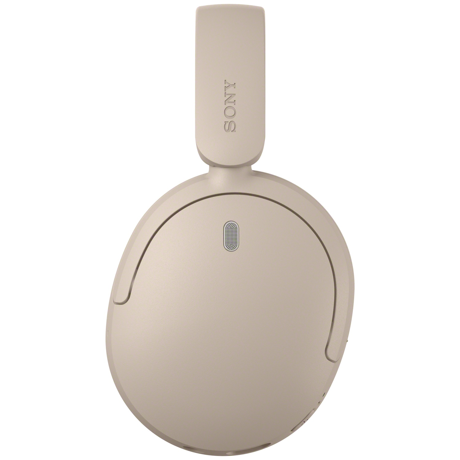 Casque Sony beige avec microphone et logo de la marque sur l'arceau.