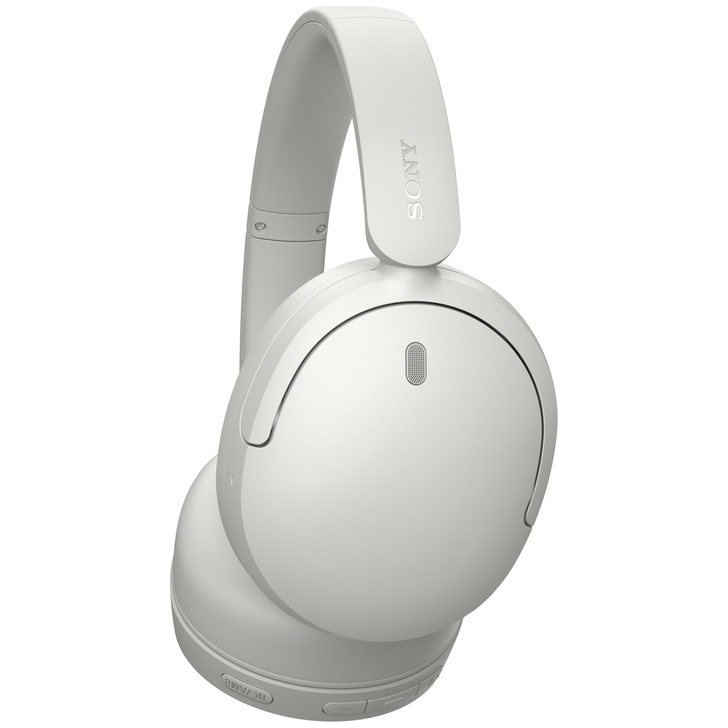 Casque supra-auriculaire blanc Sony avec microphone et boutons sur fond blanc.