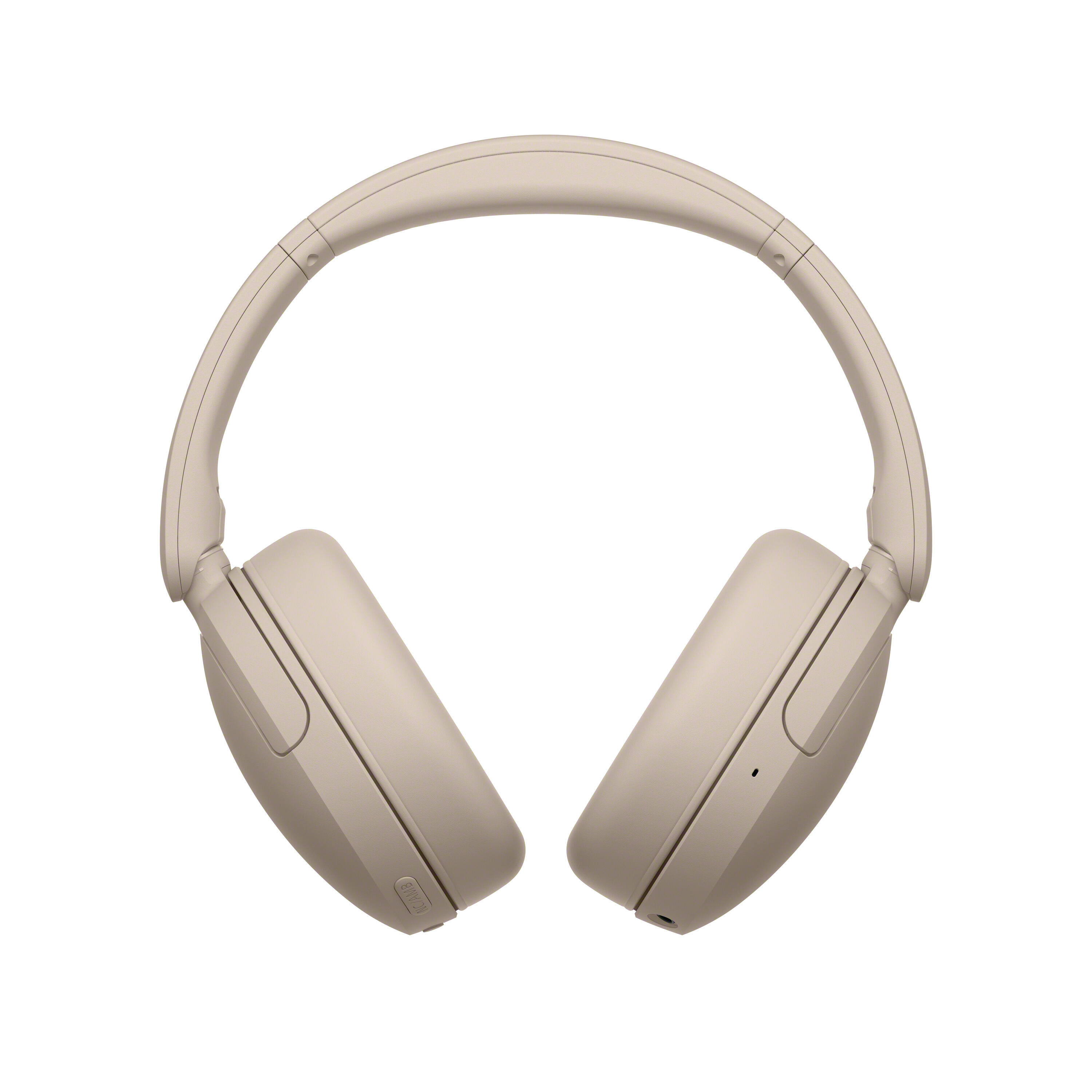 Auriculares supraaurales de color beige sobre fondo blanco.