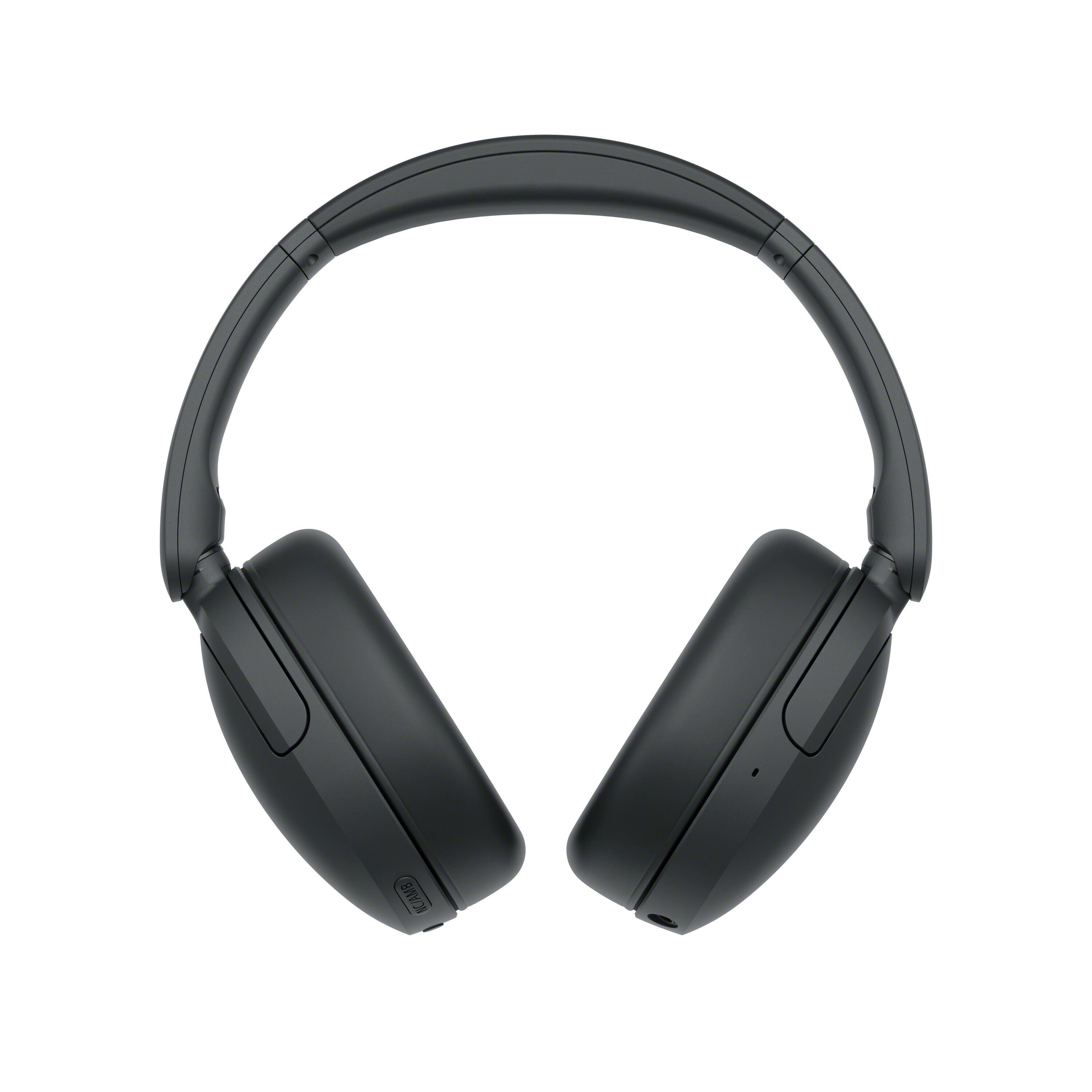 Auriculares supraaurales negros sobre fondo blanco.