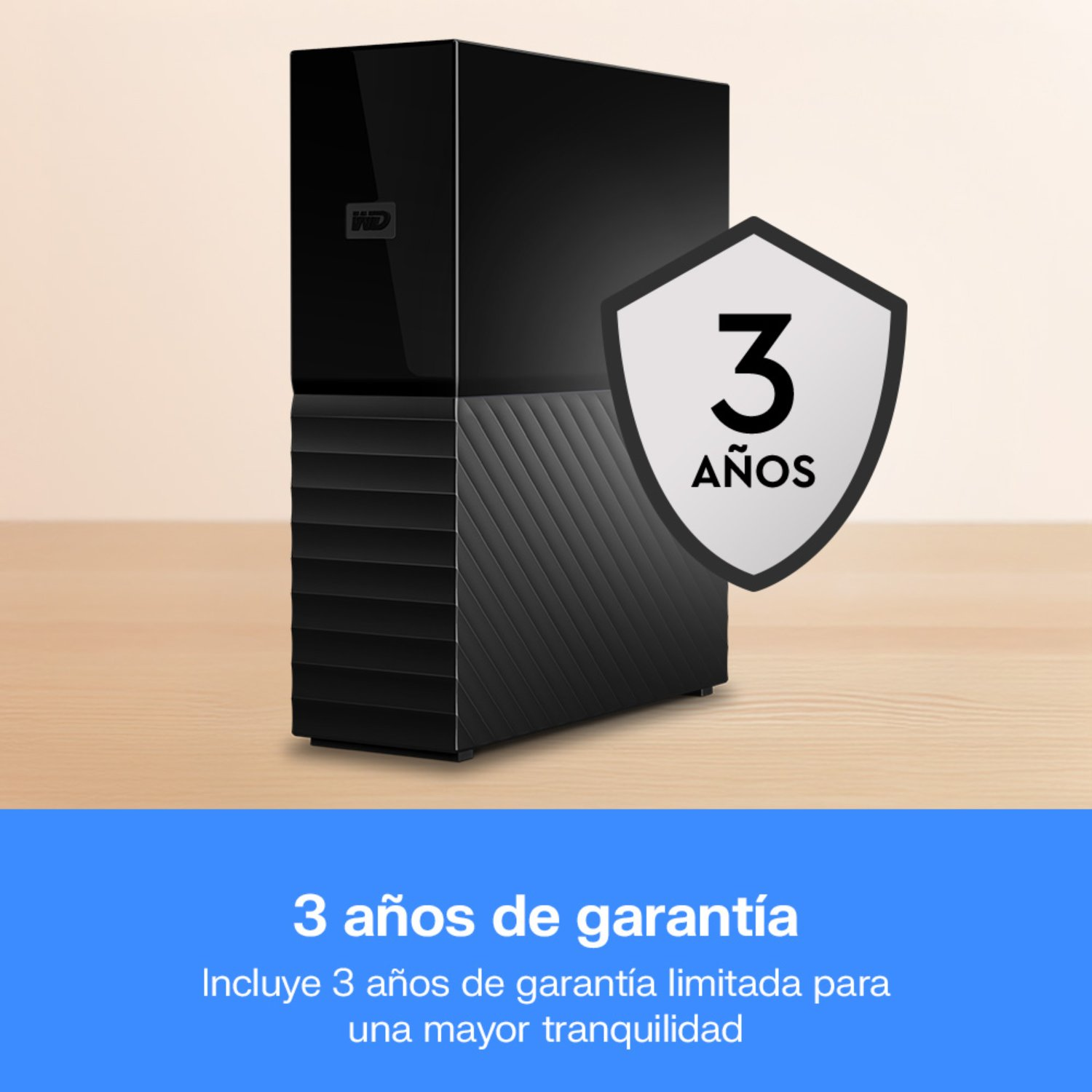 Disco duro Western Digital negro con escudo de 3 años de garantía.