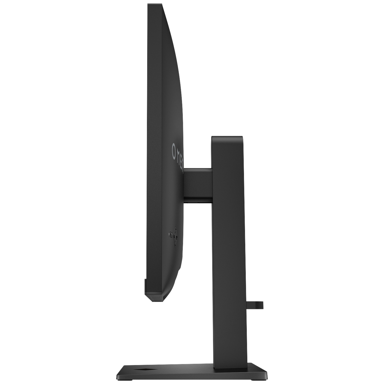 Vue latérale d'un moniteur d'ordinateur noir sur pied, montrant son profil fin.