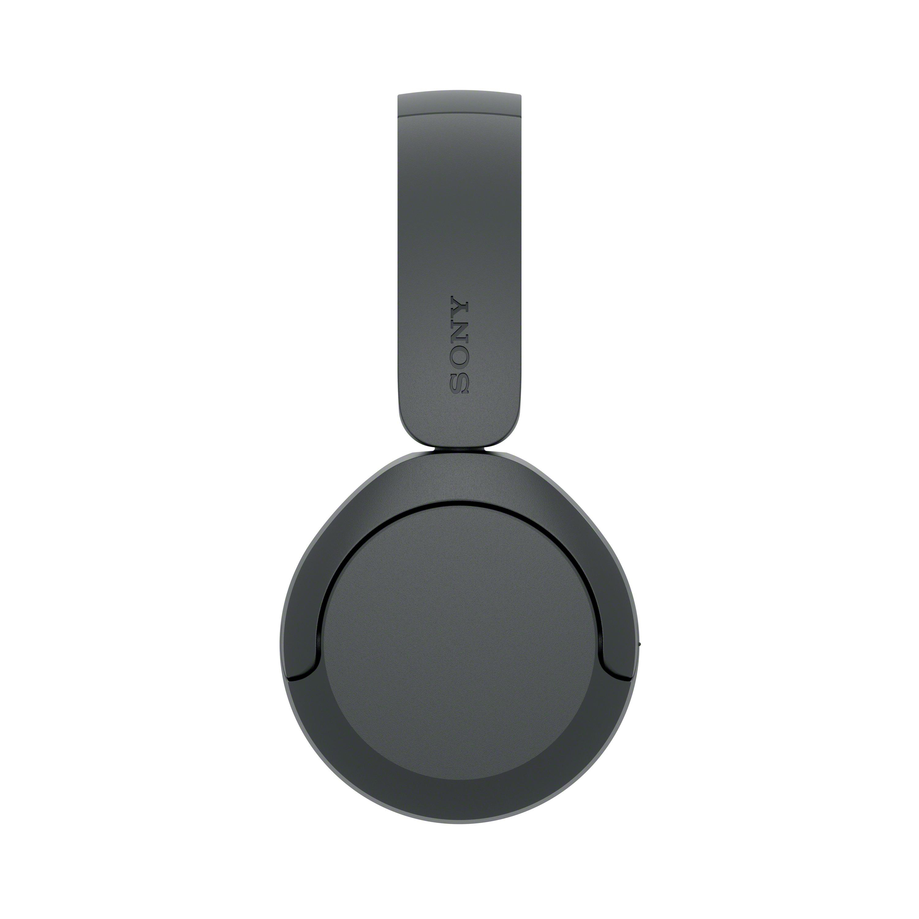Dunkelgraue Sony Over-Ear-Kopfhörer in der Seitenansicht auf weißem Hintergrund.