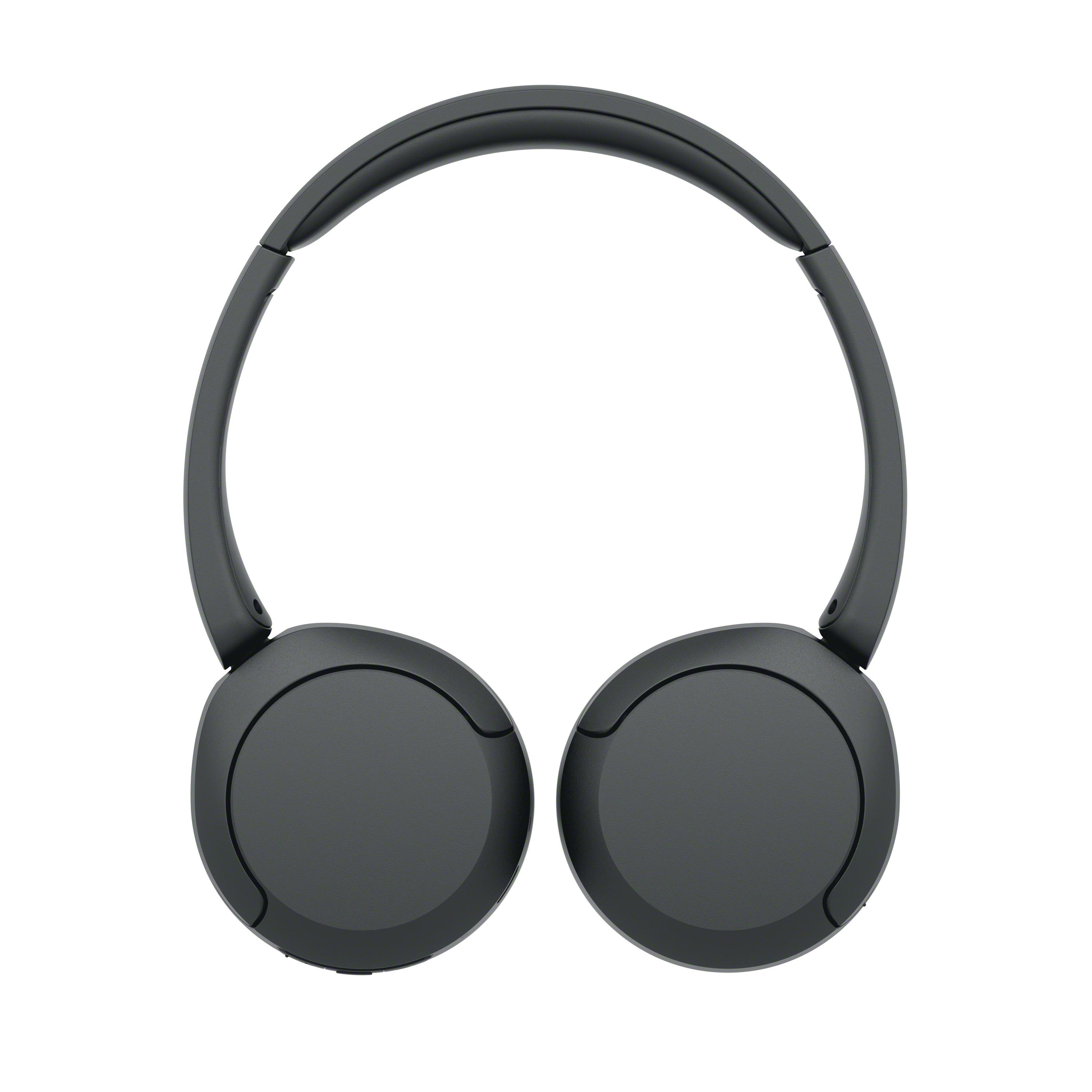 Schwarze On-Ear-Kopfhörer auf weißem Hintergrund.