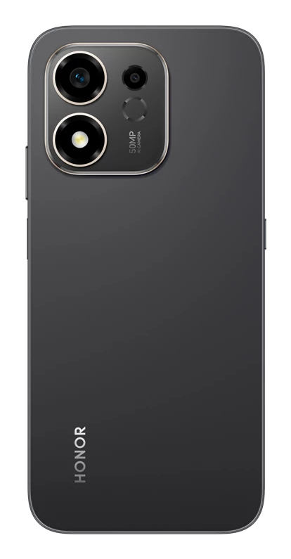 Parte trasera de un smartphone Honor gris con un módulo de cámara rectangular arriba a la izquierda y el logotipo de Honor abajo.