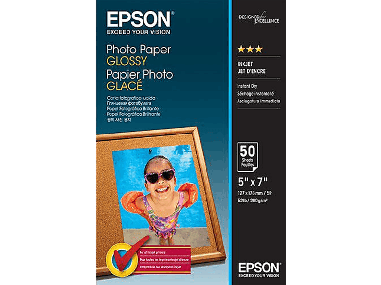 Papel fotográfico - Epson C13S042545, 200 g/m², A5, Glossy White