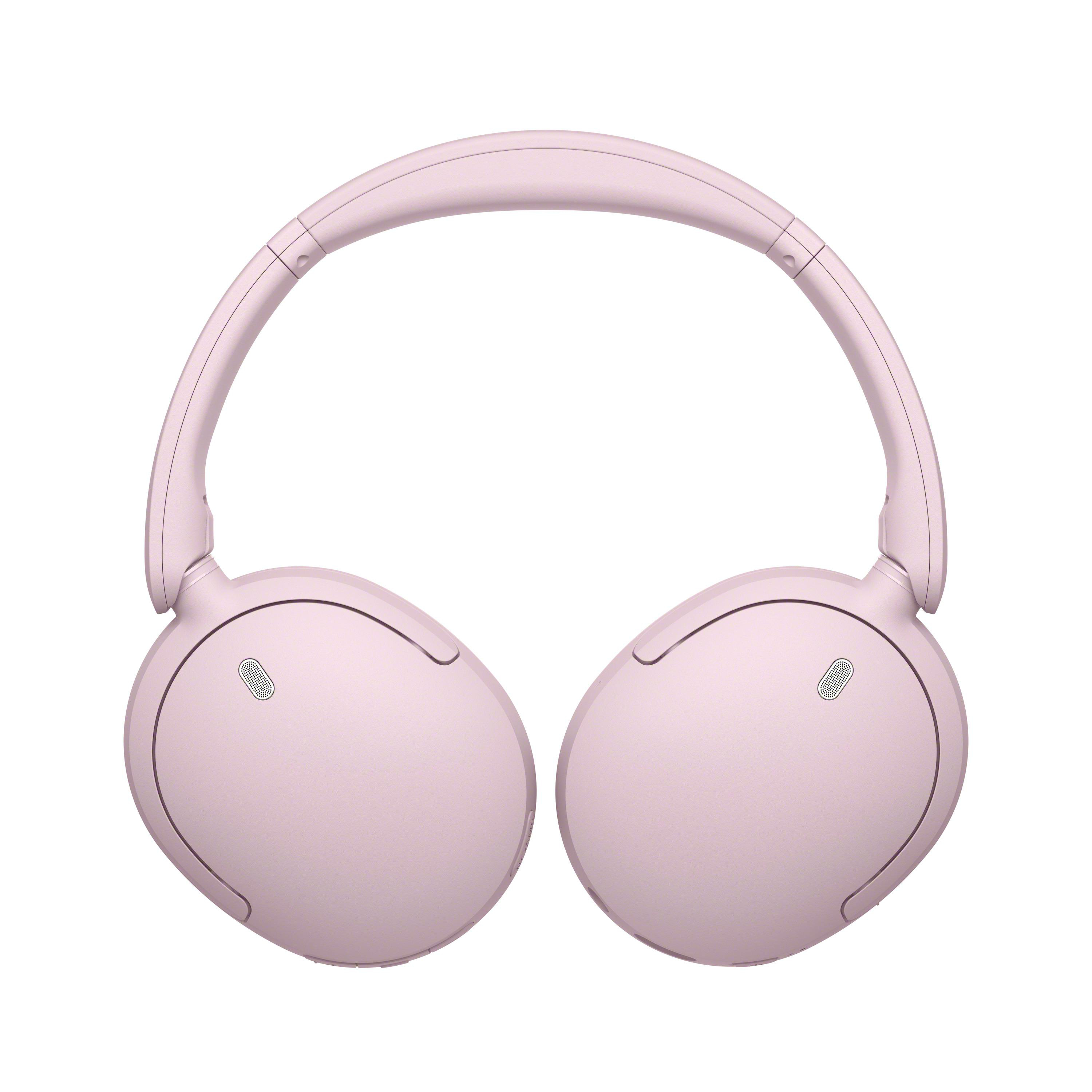 Rosa Over-Ear-WLAN-Kopfhörer zentriert auf schlichtem weißem Hintergrund.