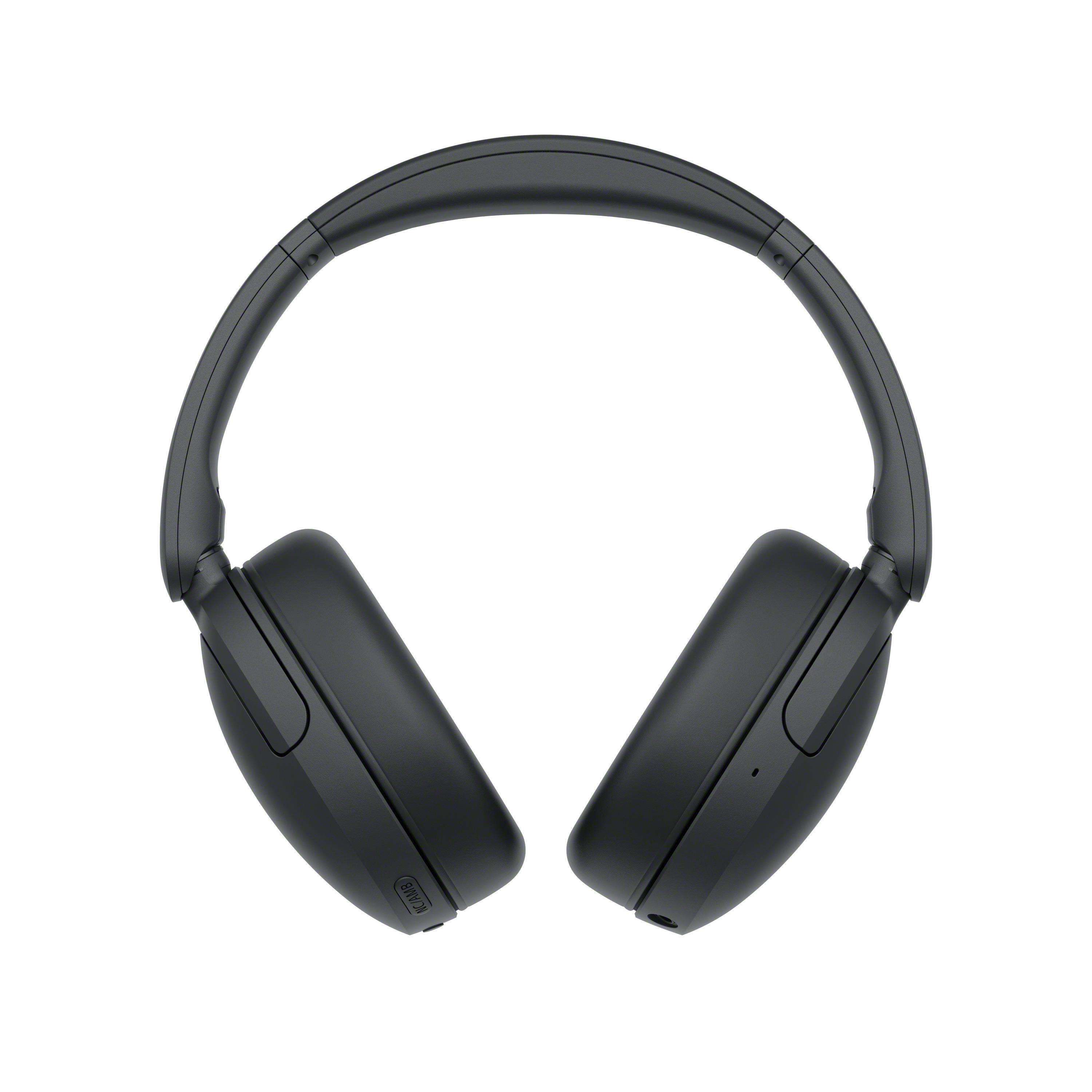 Schwarze Over-Ear-Kopfhörer vor weißem Hintergrund.