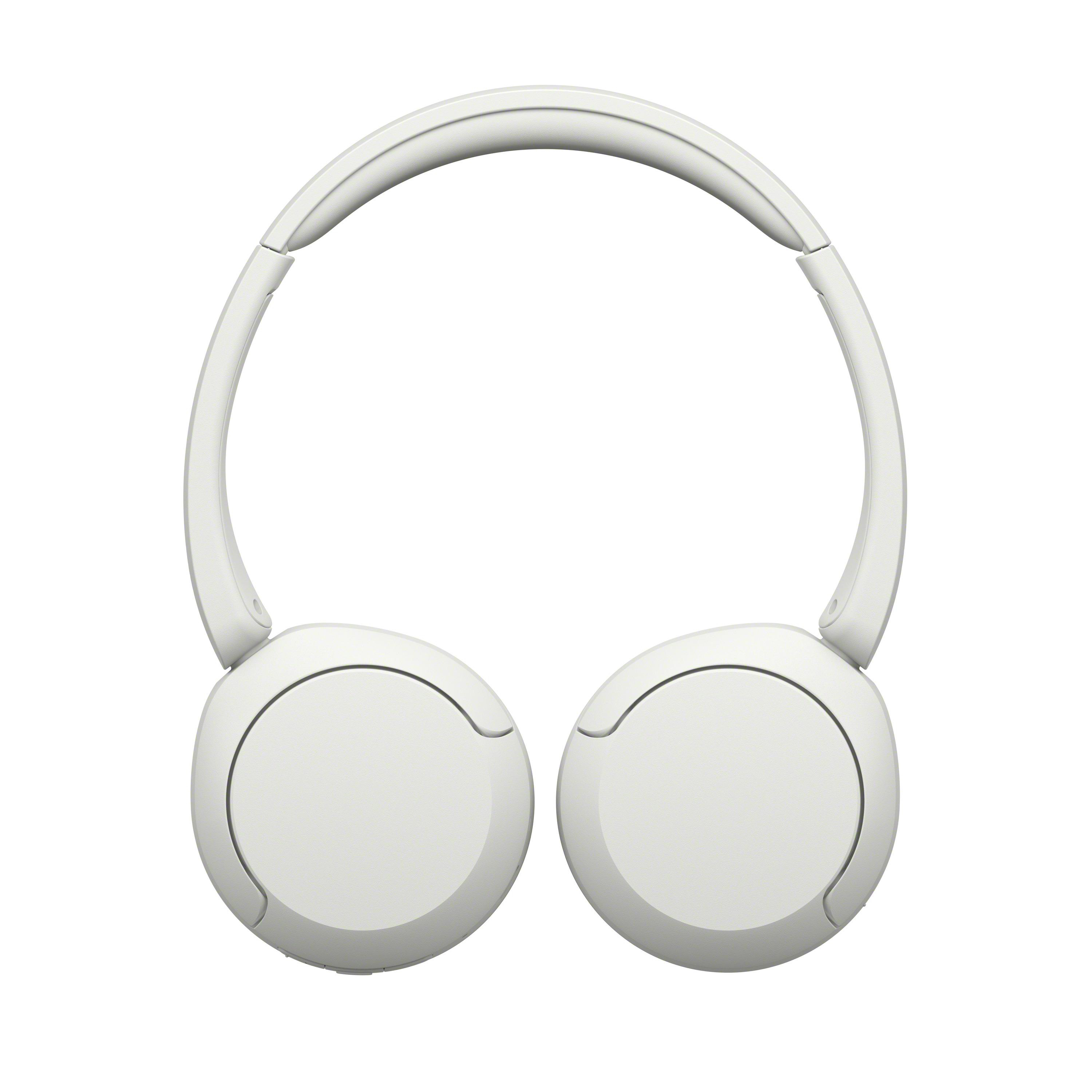 Einfache weiße Over-Ear-Kopfhörer auf einem rein weißen Hintergrund.