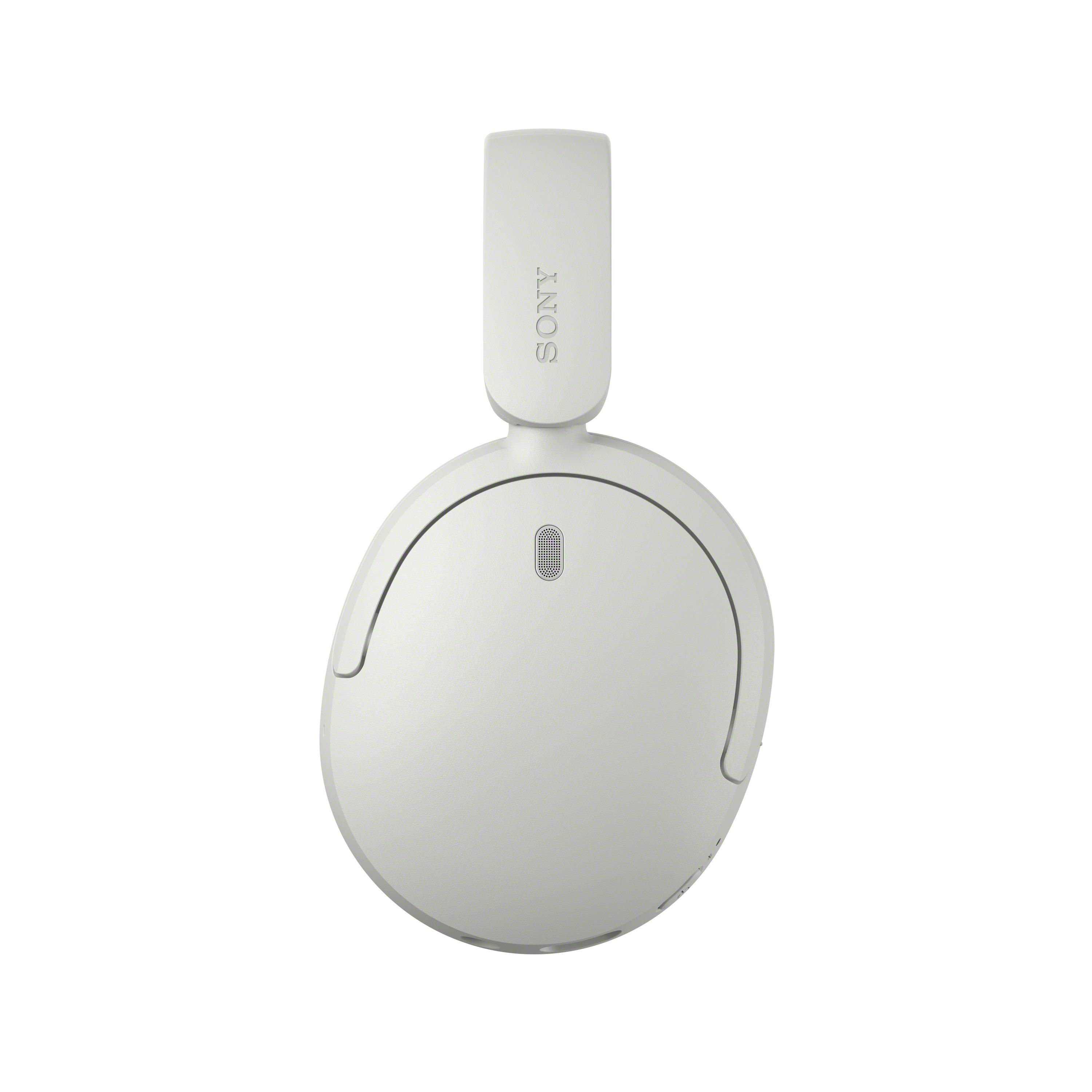 Weiße Sony Over-Ear-Kopfhörer mit Mikrofon auf weißem Hintergrund.