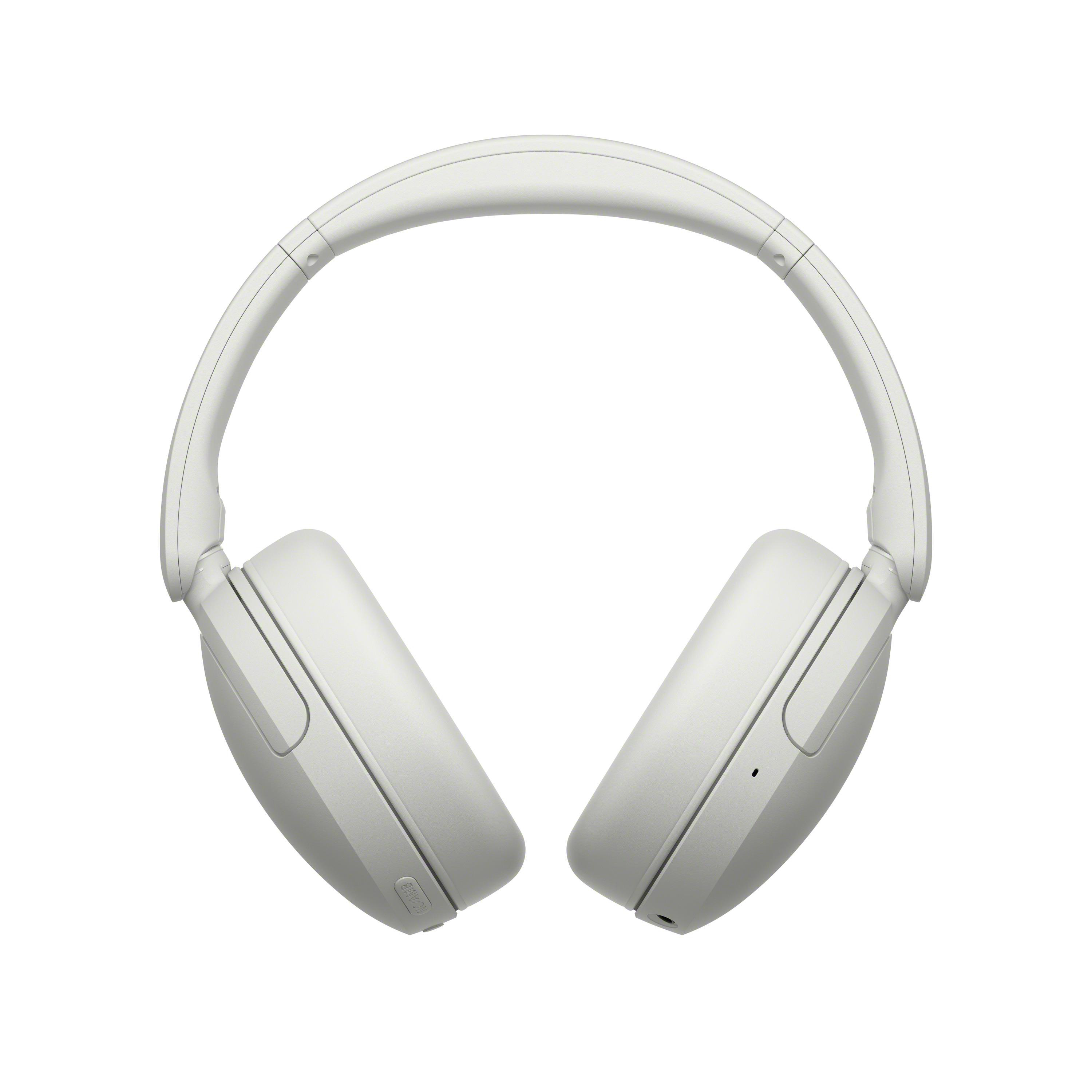 Weiße Over-Ear-Kopfhörer auf weißem Hintergrund.