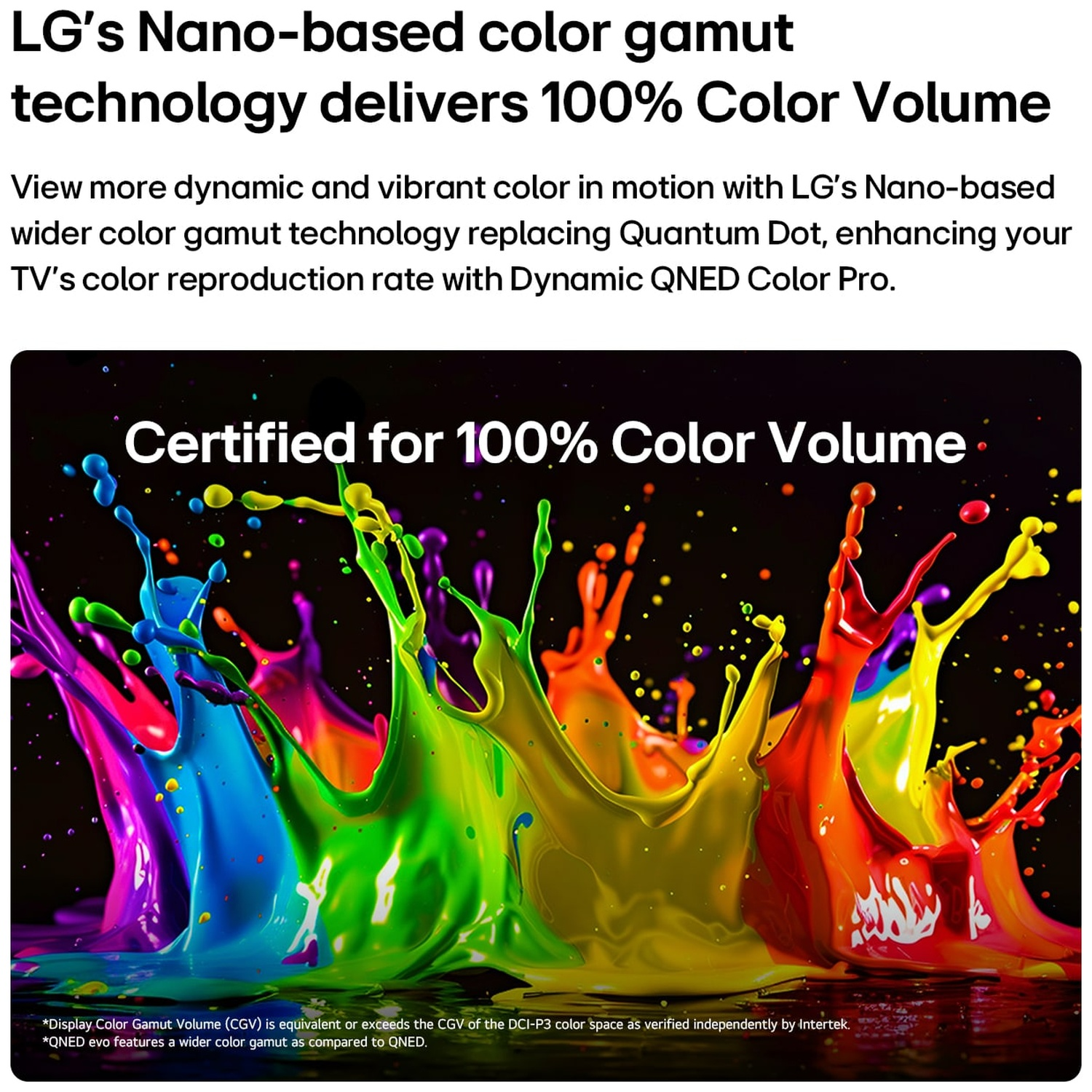 Colorful liquid paint splashes in blue, green, yellow, and red on a black background with text.