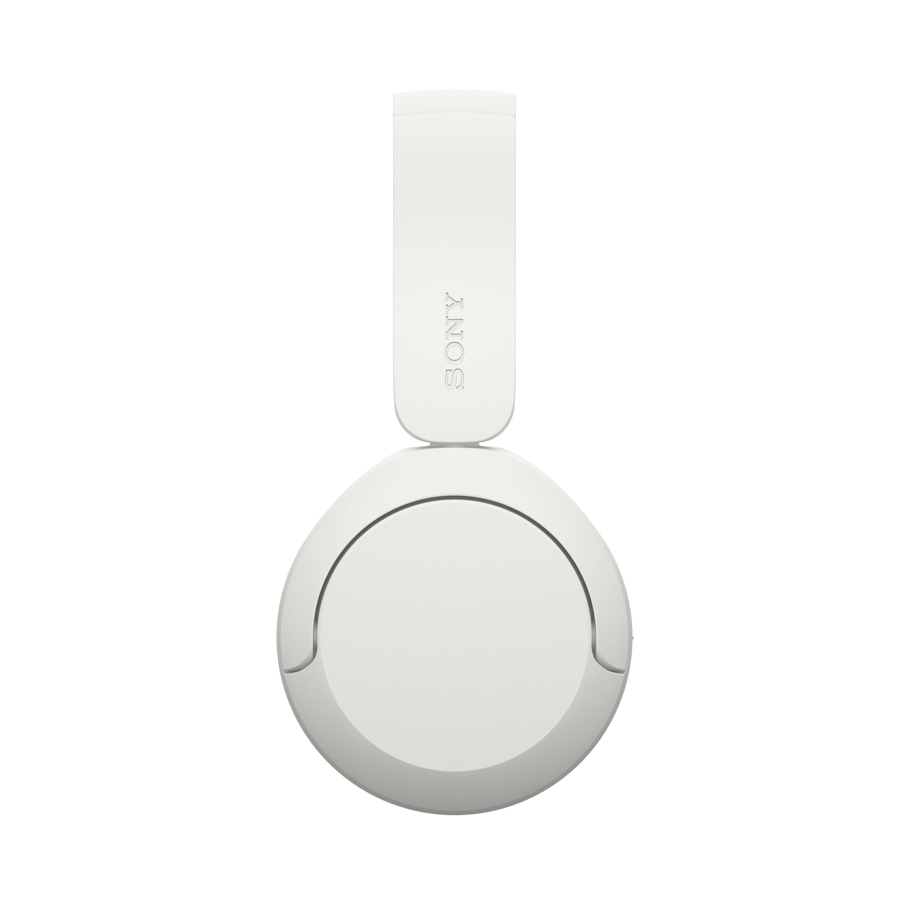Weiße Sony-Over-Ear-Kopfhörer vor weißem Hintergrund.