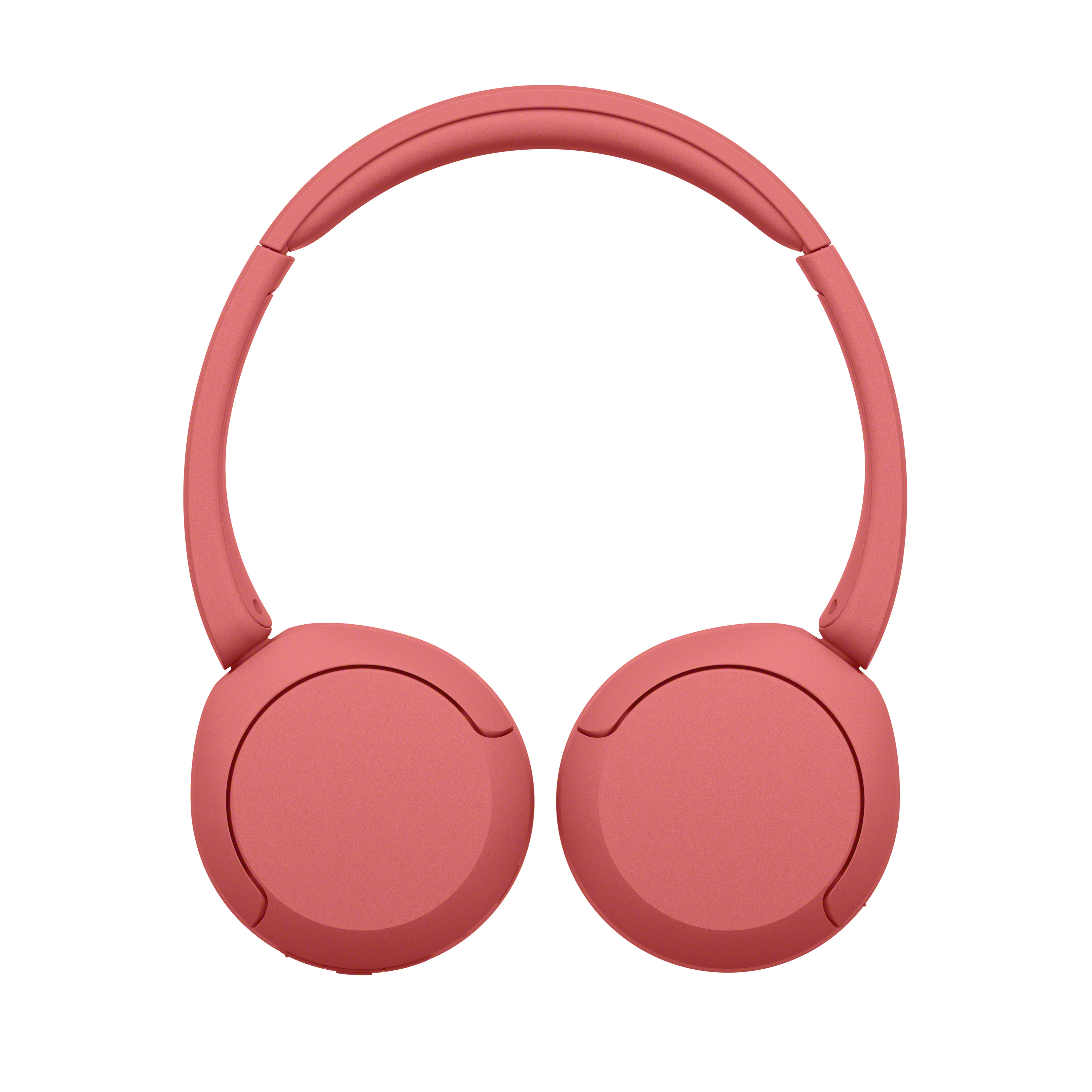 Moderne, pinke On-Ear-Kopfhörer vor weißem Hintergrund.