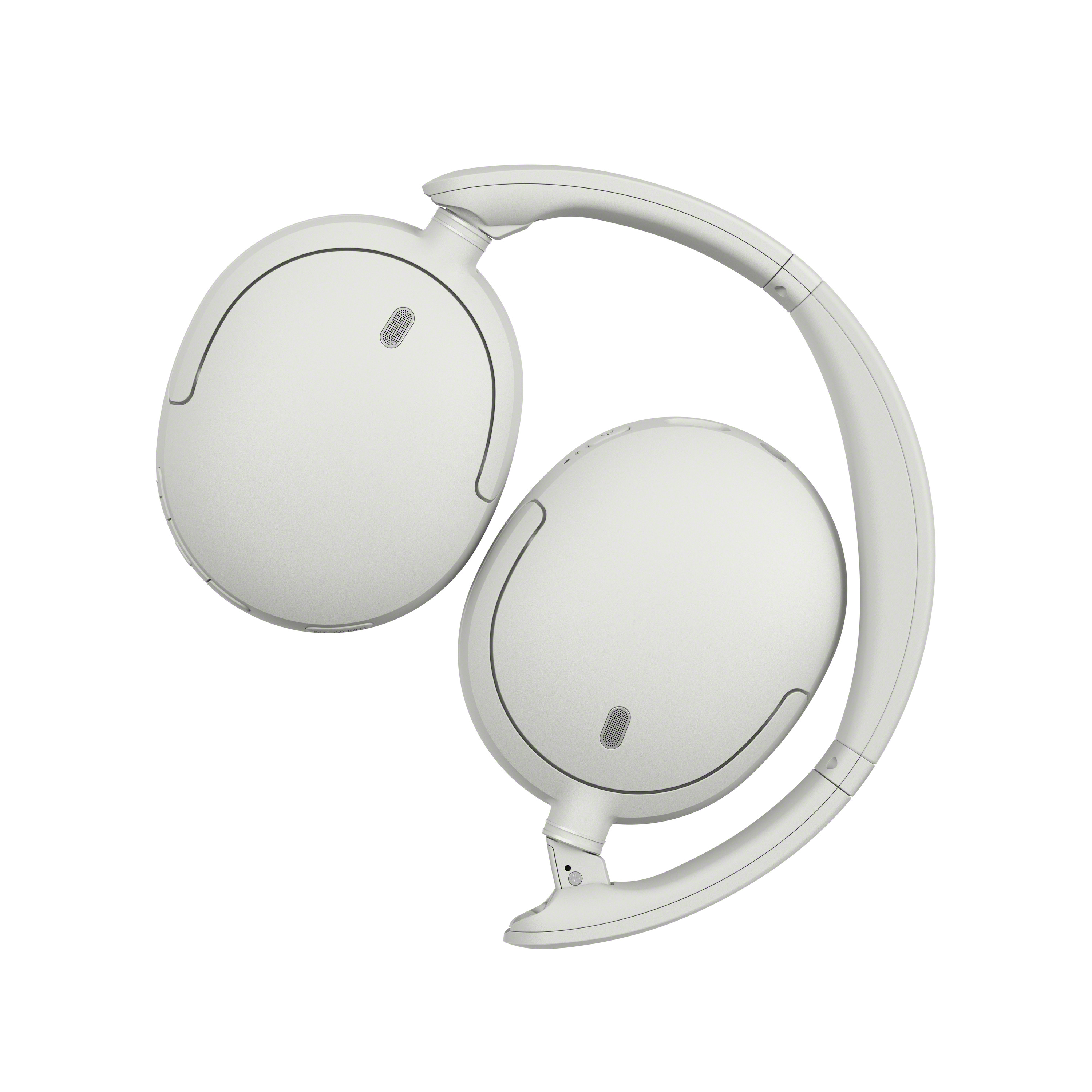 Cuffie over-ear bianche mostrate in posizione piegata su sfondo bianco.