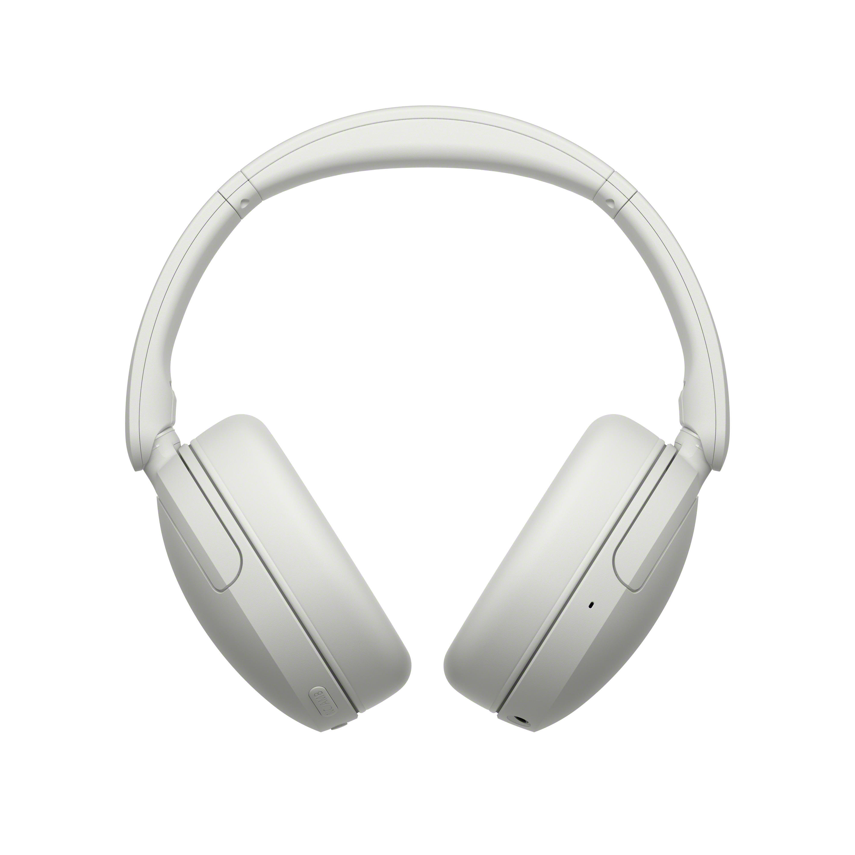 Cuffie over-ear bianche su sfondo bianco uniforme.