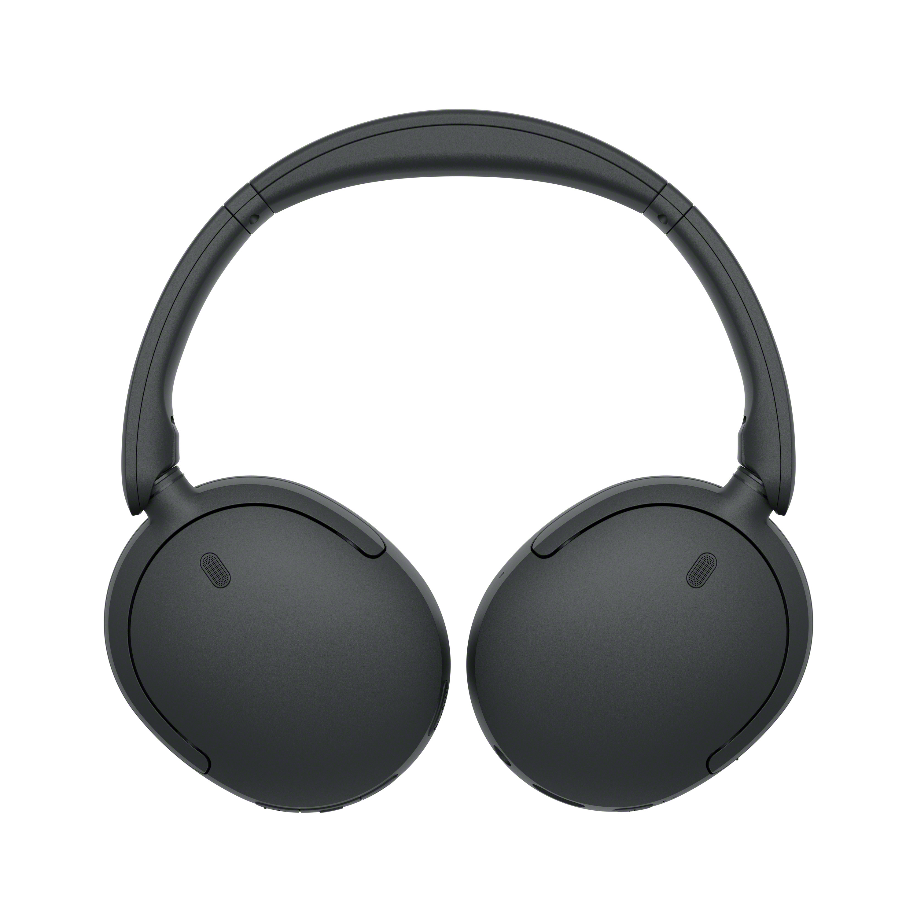 Ein Paar elegante, schwarze Over-Ear-WLAN-Kopfhörer zentriert auf reinem weißen Hintergrund.