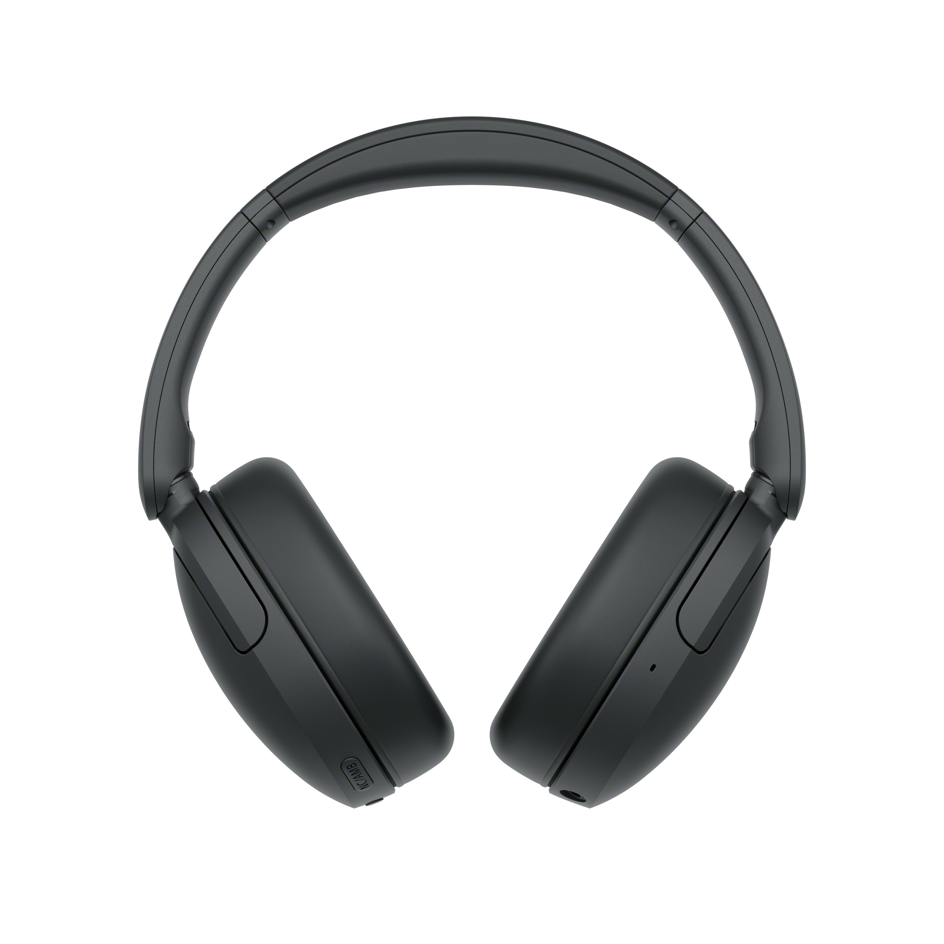 Schwarze Over-Ear-Kopfhörer mit gepolsterten Ohrmuscheln auf weißem Hintergrund.