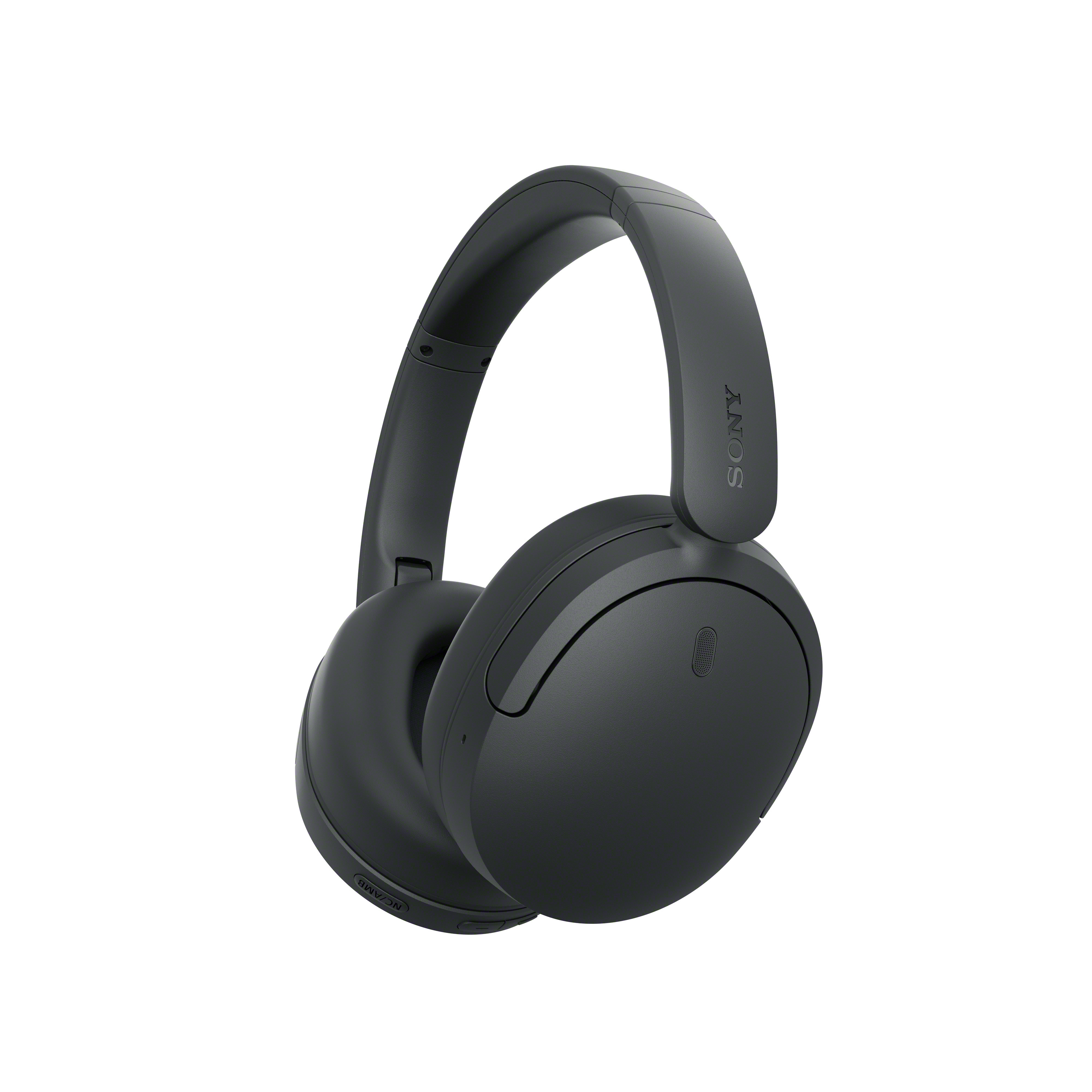 Schwarze Sony Over-Ear-Kopfhörer vor einem weißen Hintergrund.