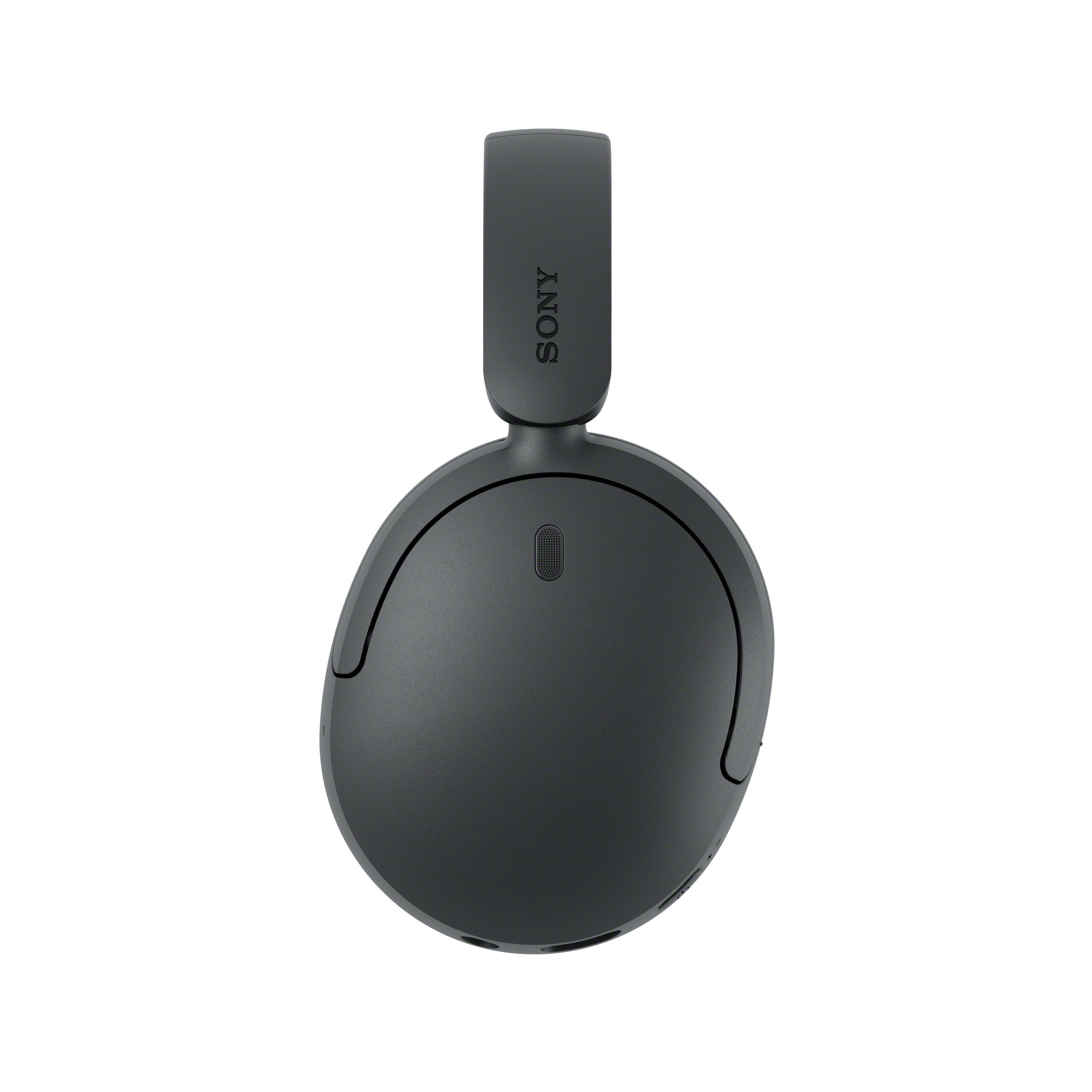 Schwarze Sony Over-Ear-Kopfhörer mit Mikrofon und Kopfbügel auf weißem Hintergrund.