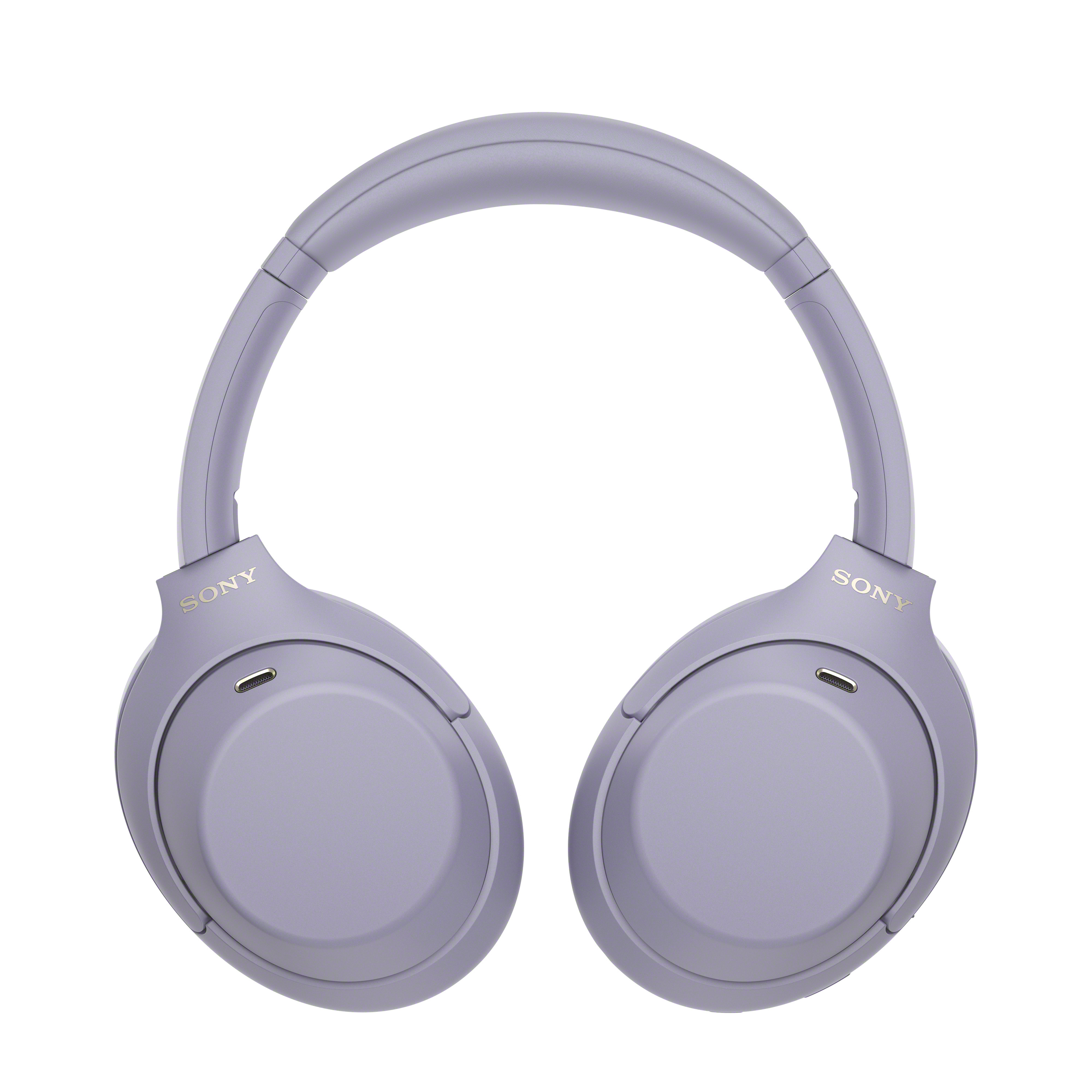 Lavendelfarbene Sony-Over-Ear-Kopfhörer vor weißem Hintergrund.