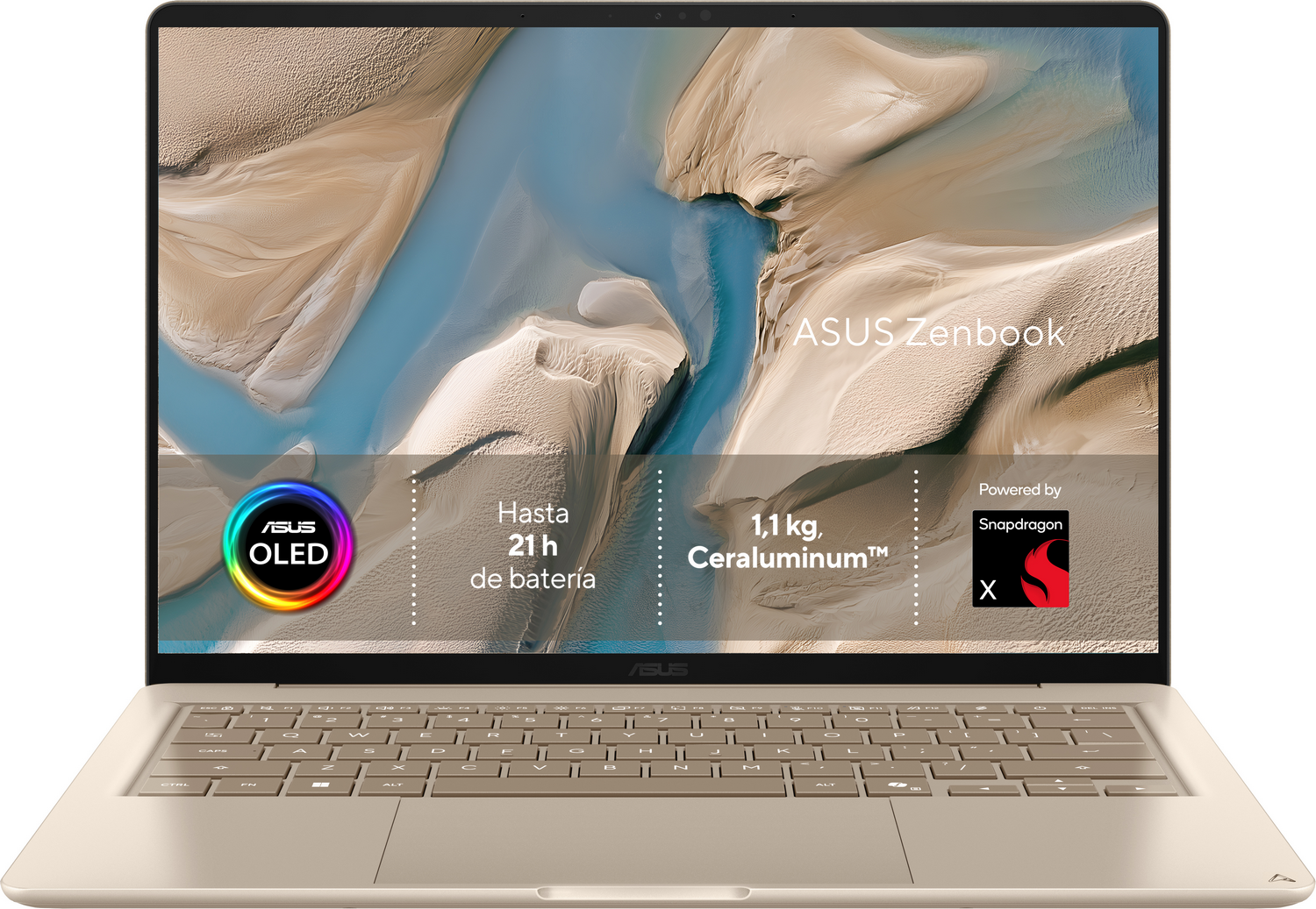 Portátil ASUS Zenbook con pantalla OLED, Ceraluminum, Snapdragon y 21 horas de batería.