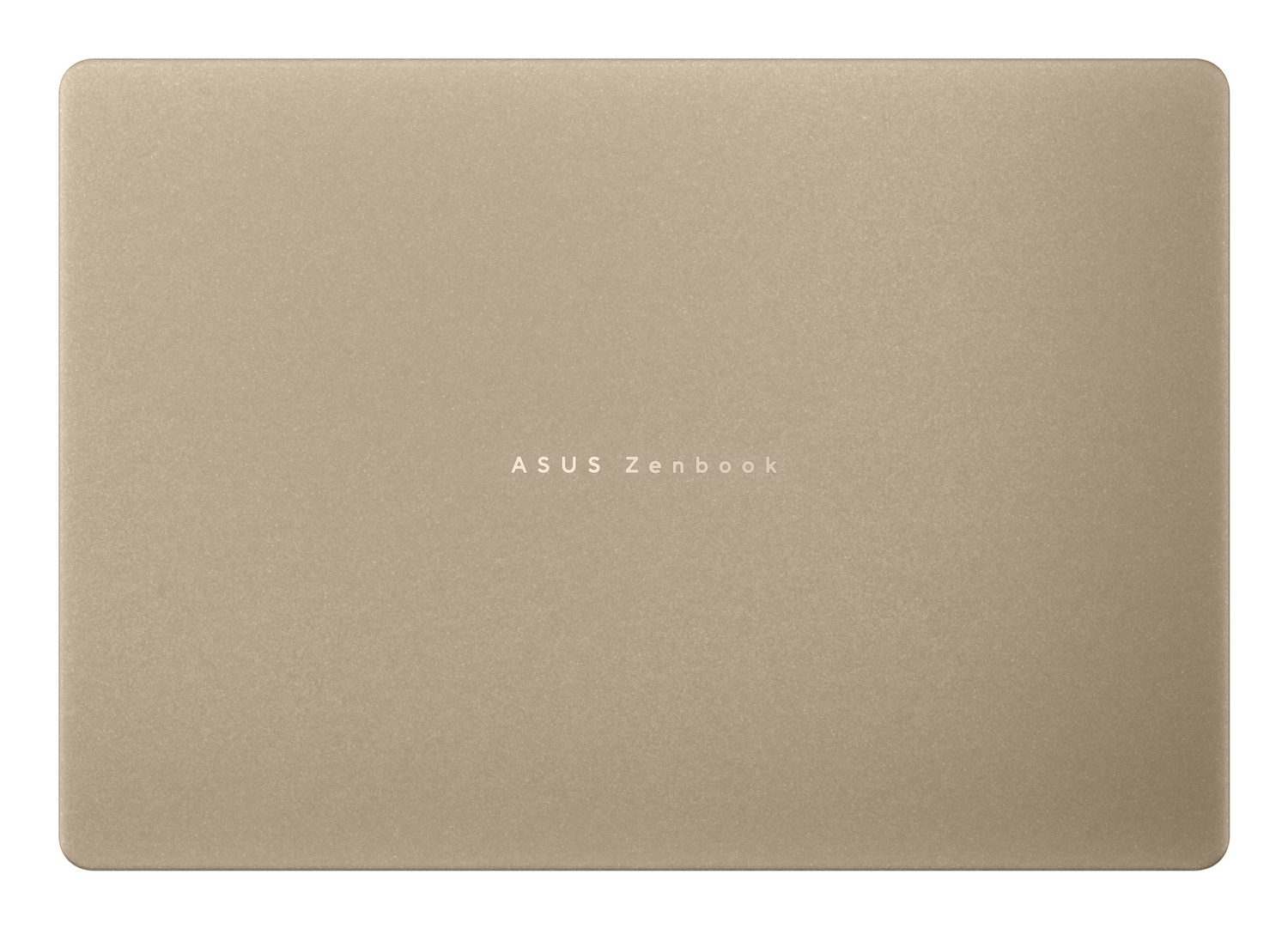 Portátil Asus Zenbook dorado cerrado, con logotipo plateado centrado.