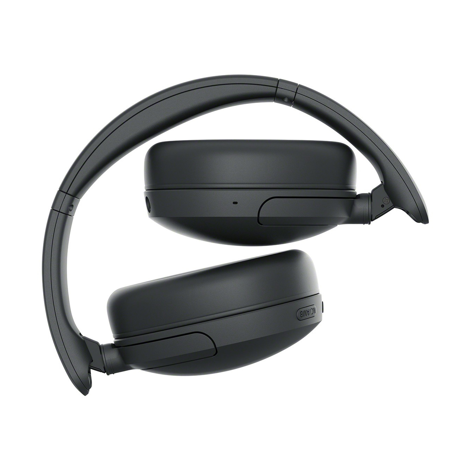 Cuffie over-ear wireless nere, piegate su sfondo bianco.