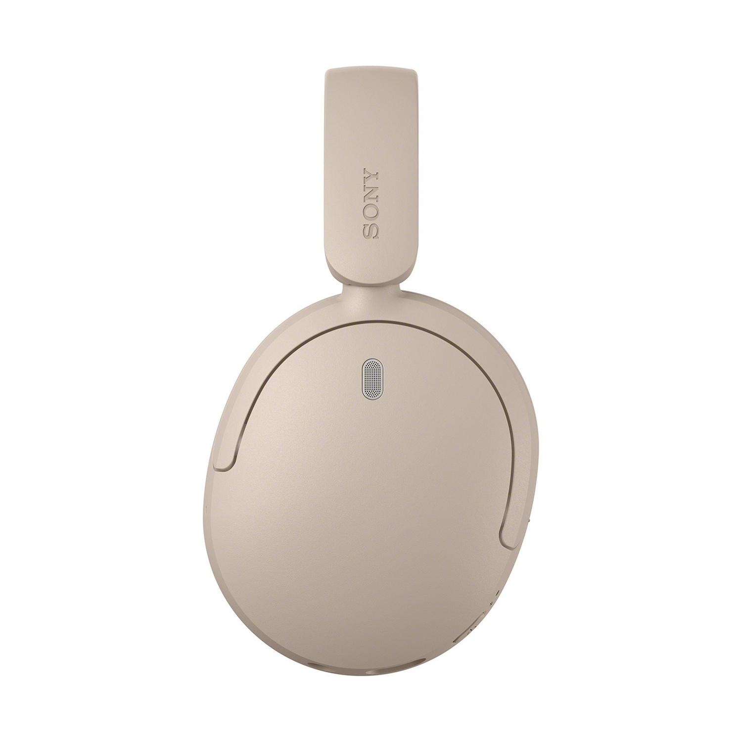 Cuffie over-ear Sony beige con microfono su sfondo bianco.