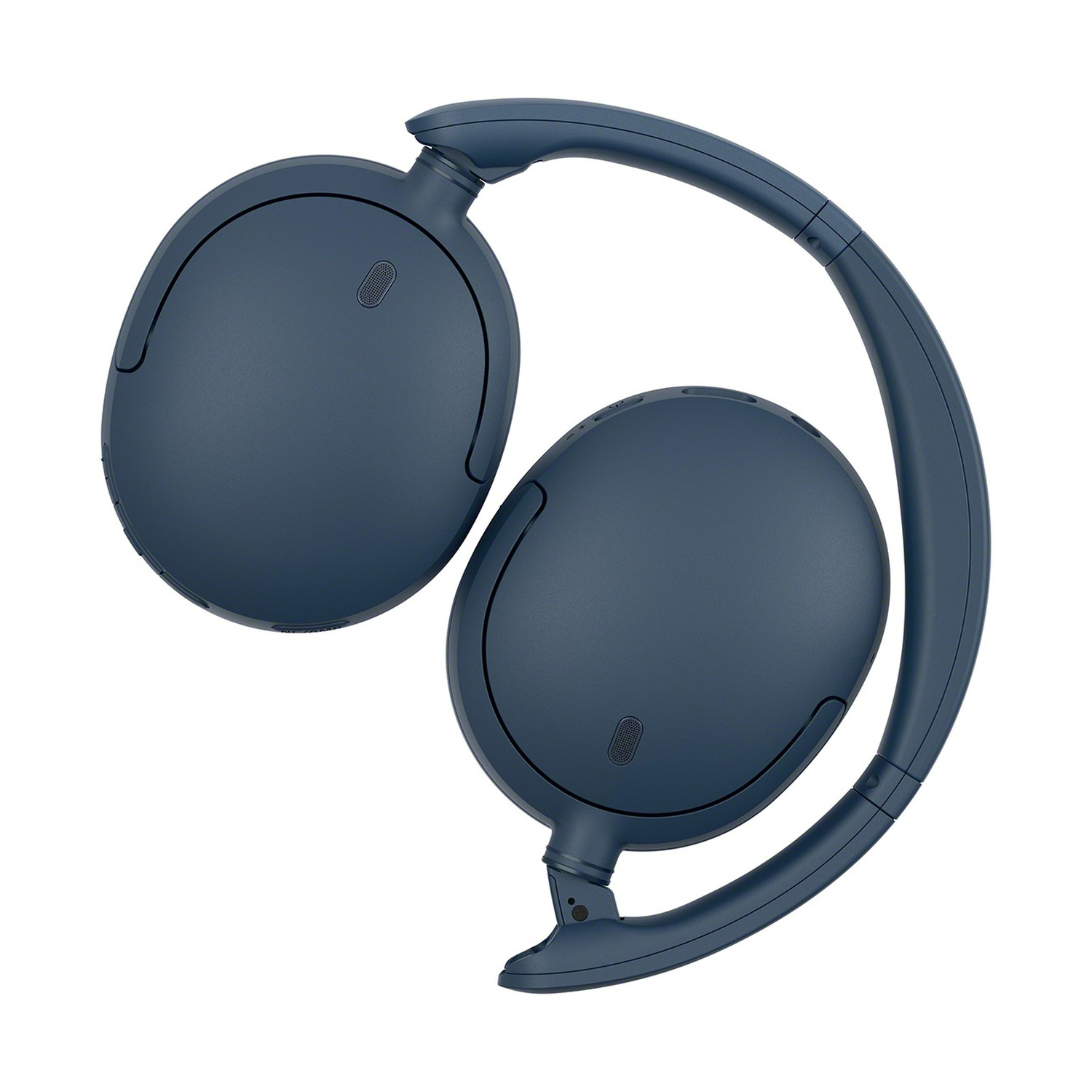 Cuffie over-ear wireless blu piegate su sfondo bianco.
