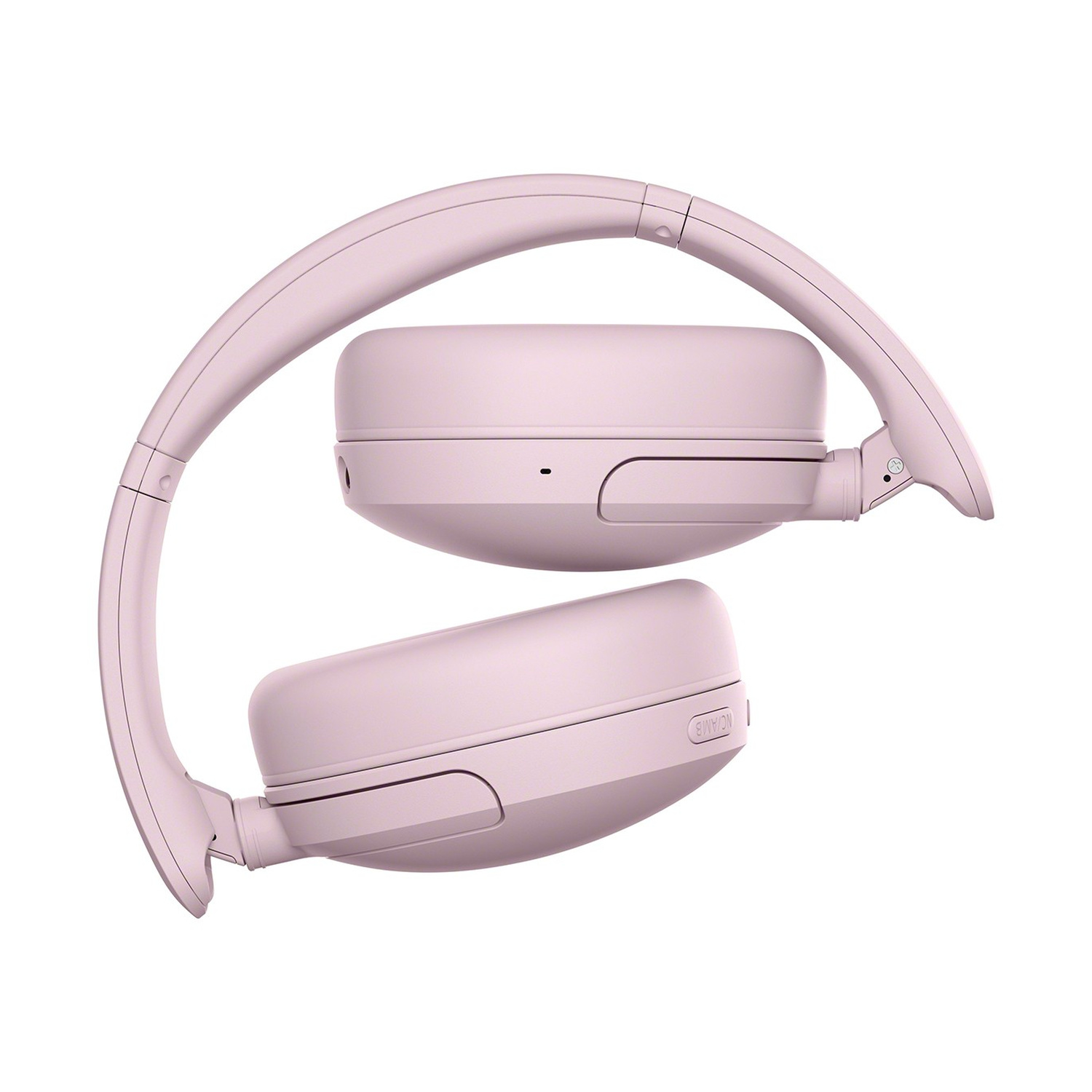 Cuffie wireless rosa dal design moderno e pieghevole su sfondo bianco.