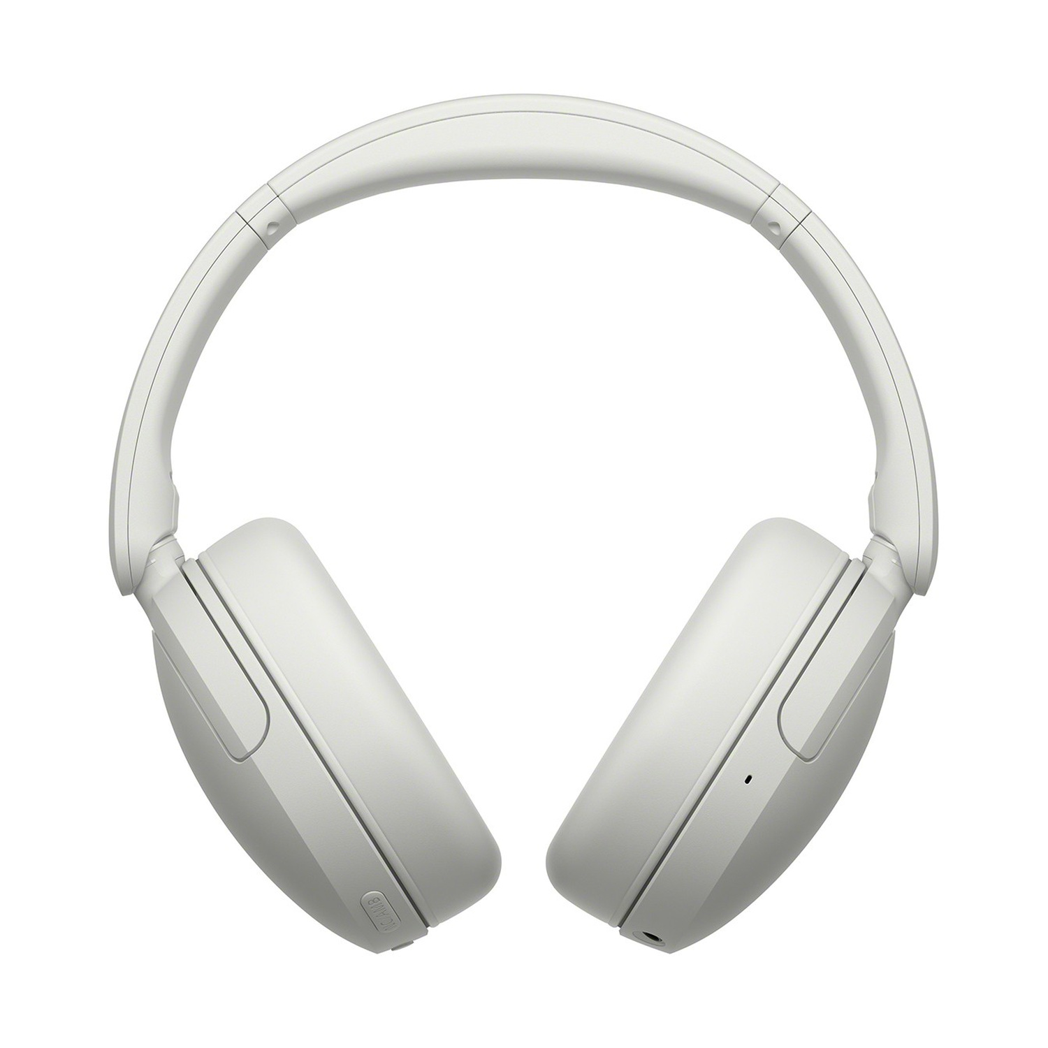 Cuffie over-ear bianche con padiglioni imbottiti su sfondo bianco.