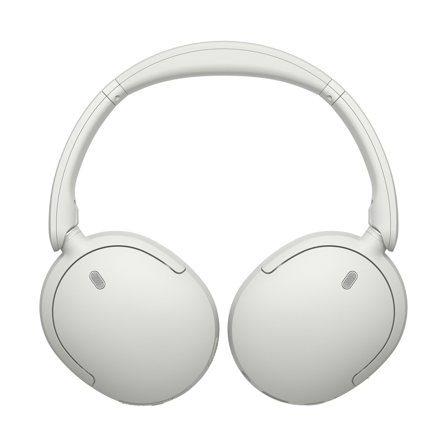 Cuffie over-ear bianche con archetto imbottito e padiglioni auricolari ovali su sfondo bianco.