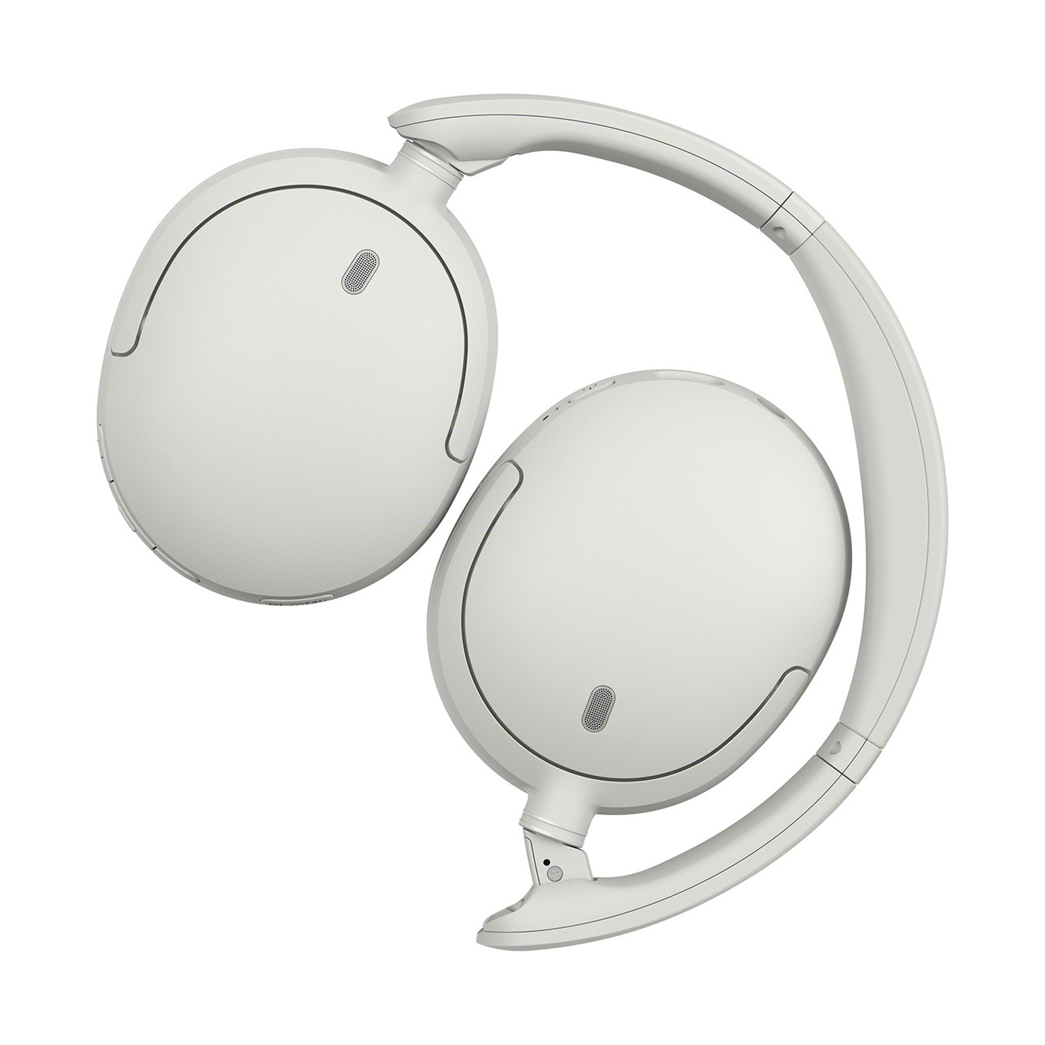 Cuffie wireless bianche piegate su sfondo bianco.