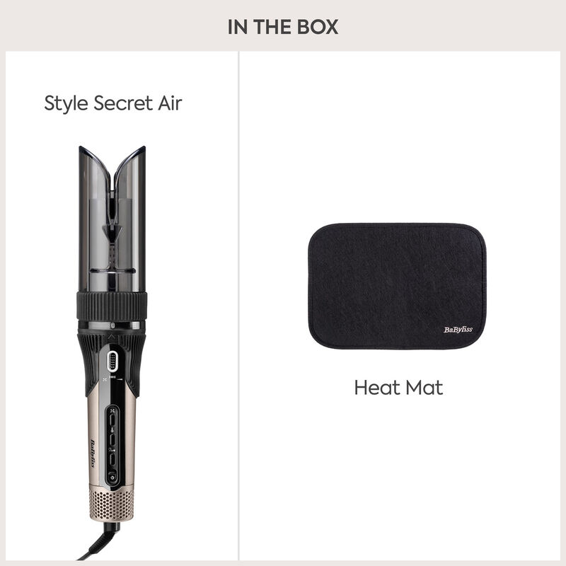 Contenu : l'appareil Style Secret Air et un tapis thermorésistant noir BaByliss.