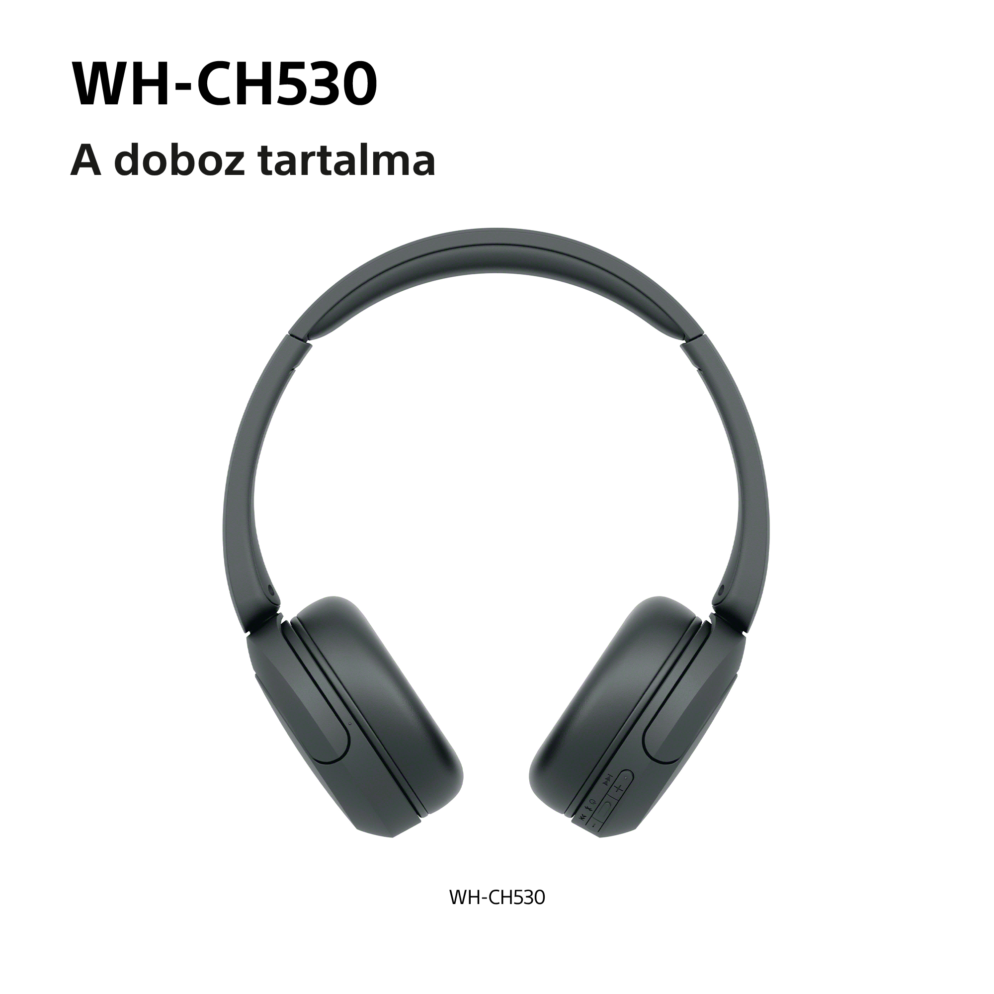 Sötétszürke WH-CH530 vezeték nélküli on-ear fejhallgató fehér háttér előtt.