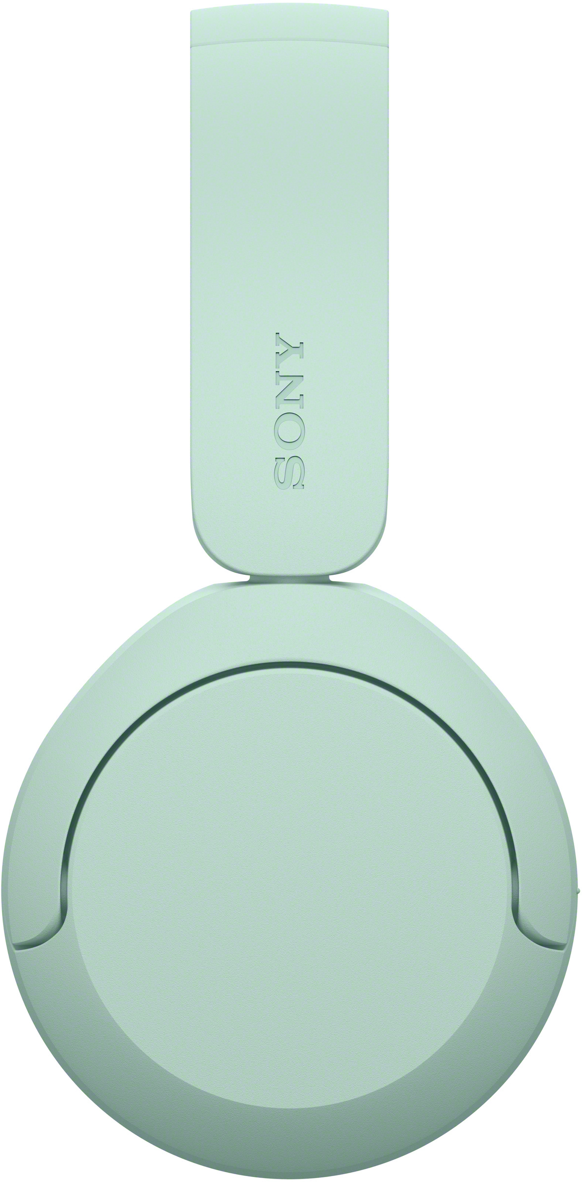 Pasztellzöld Sony fejhallgató lekerekített fülkagylóval, fehér alapon.
