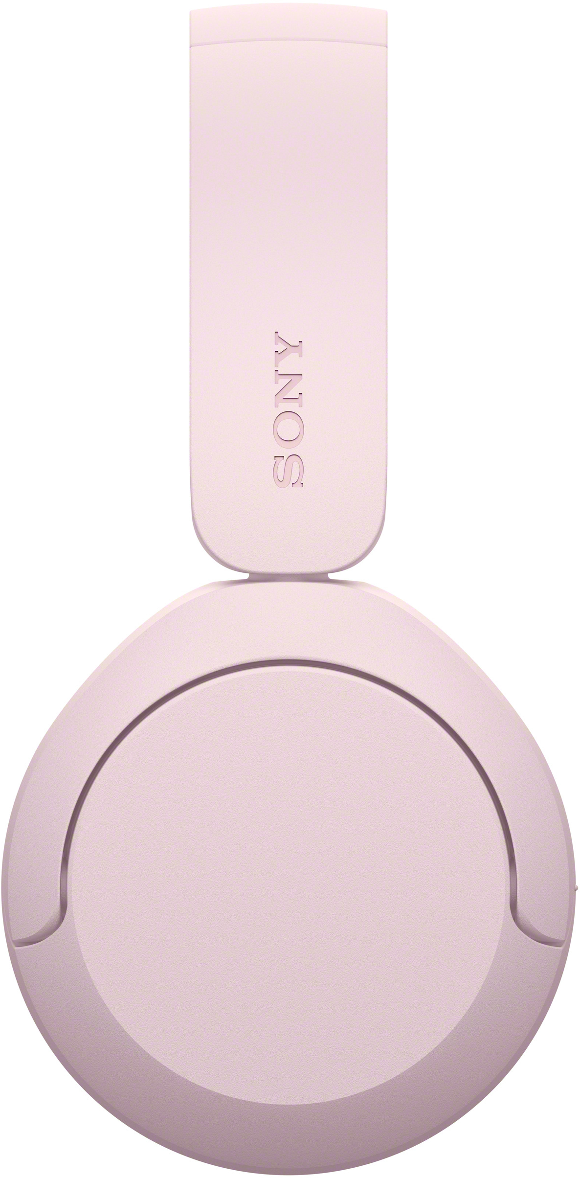 Rózsaszín Sony fülhallgató lapos, kerek fülkagylóval és állítható fejpánttal fehér háttér előtt.