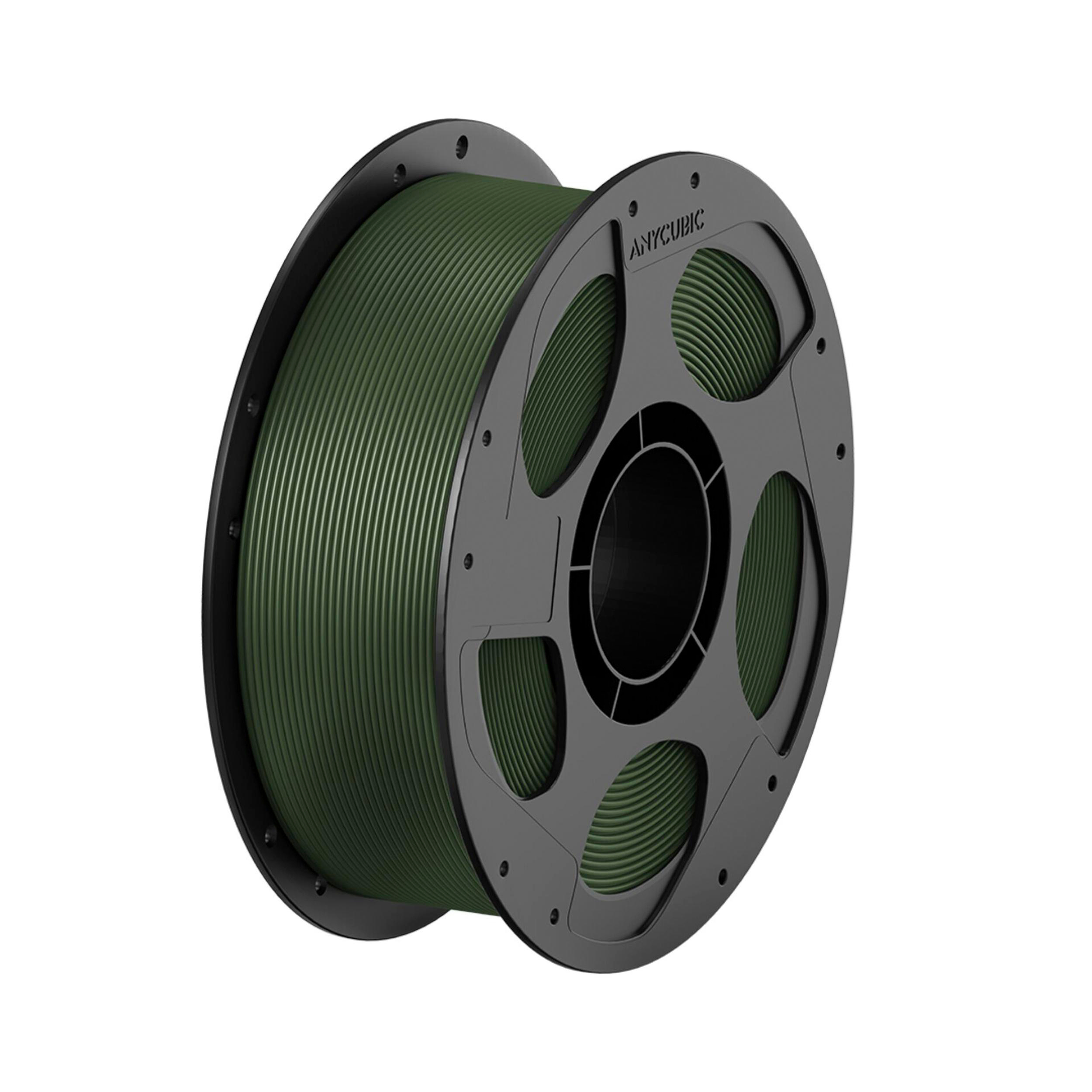 Eine schwarze Spule Anycubic 3D-Drucker-Filament in Olivgrün.