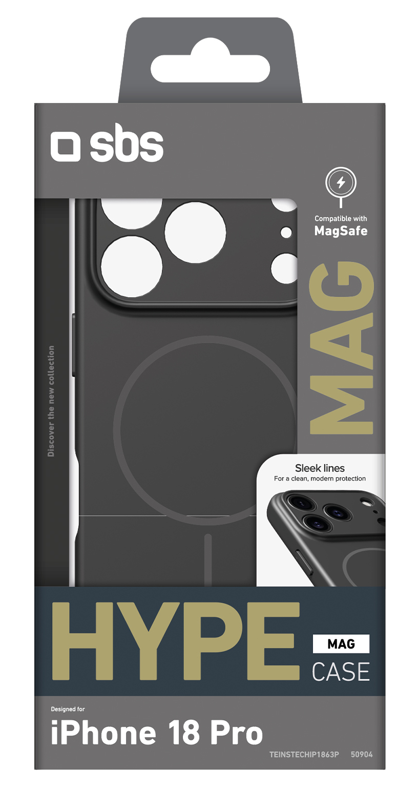 Opakowanie czarnego etui MagSafe SBS do iPhone'a 18 Pro z napisem HYPE MAG CASE.