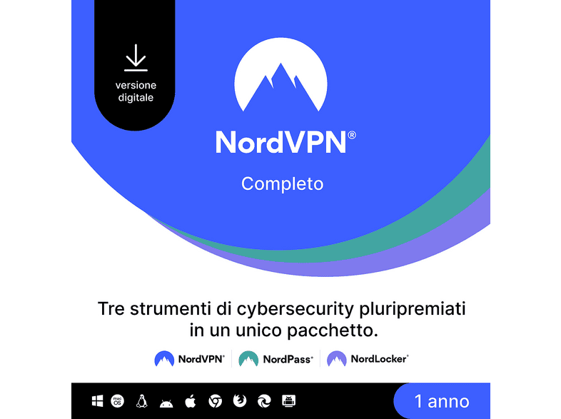 NordVPN Completo 12 mesi Servizio VPN, Software Cybersecurity, Password Manager