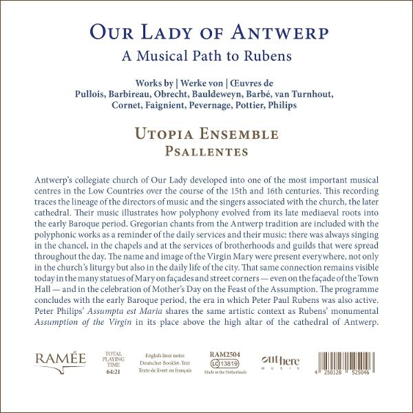 Rückseite des CD-Covers mit Text über Barockmusik in Antwerpen, Logos und Barcode.