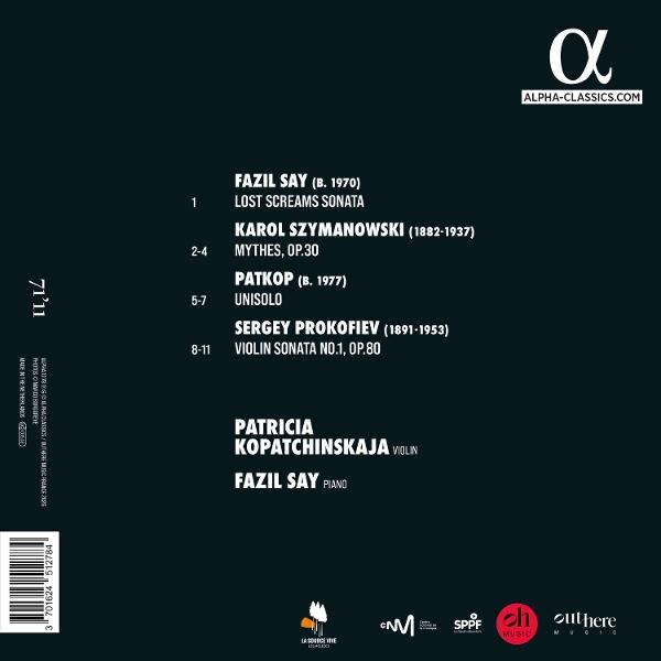 Rückseite eines Musikalbums mit weißem Text und Tracklist auf schwarzem Hintergrund.