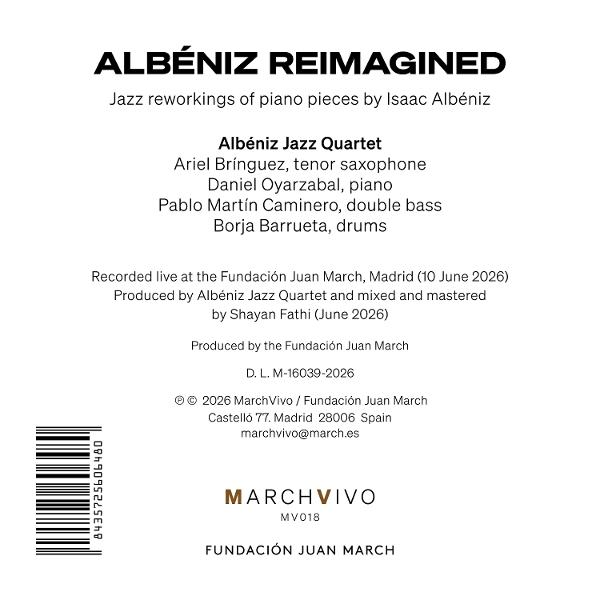 Rückseite des Albums Albeniz Reimagined mit Besetzung und Produktionsdetails.