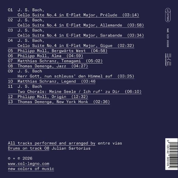 Rückseite einer Musik-CD mit Trackliste auf dunklem Hintergrund und weißer Schrift.